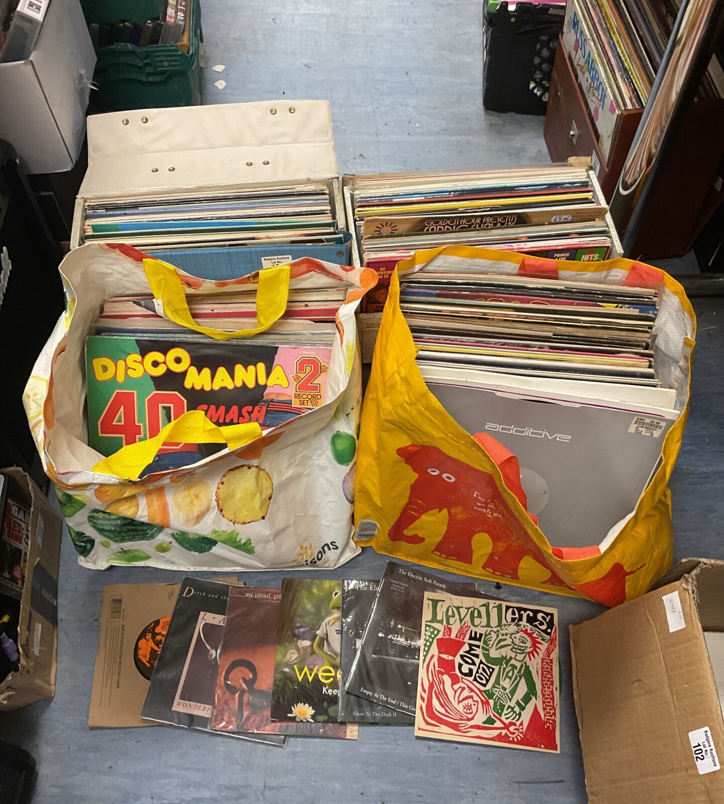 Four bags & cases of 12” vinyl records