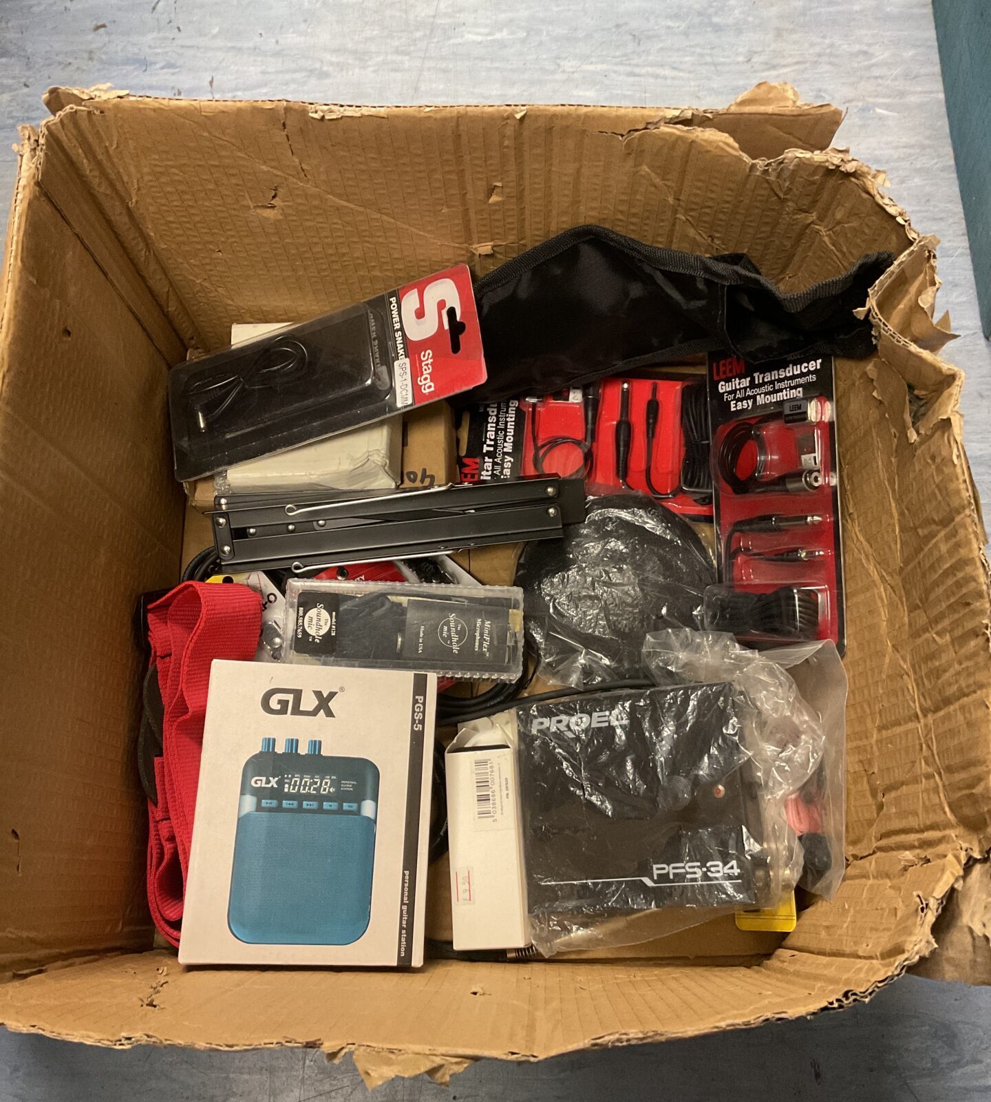 Box of music & guitar accessories