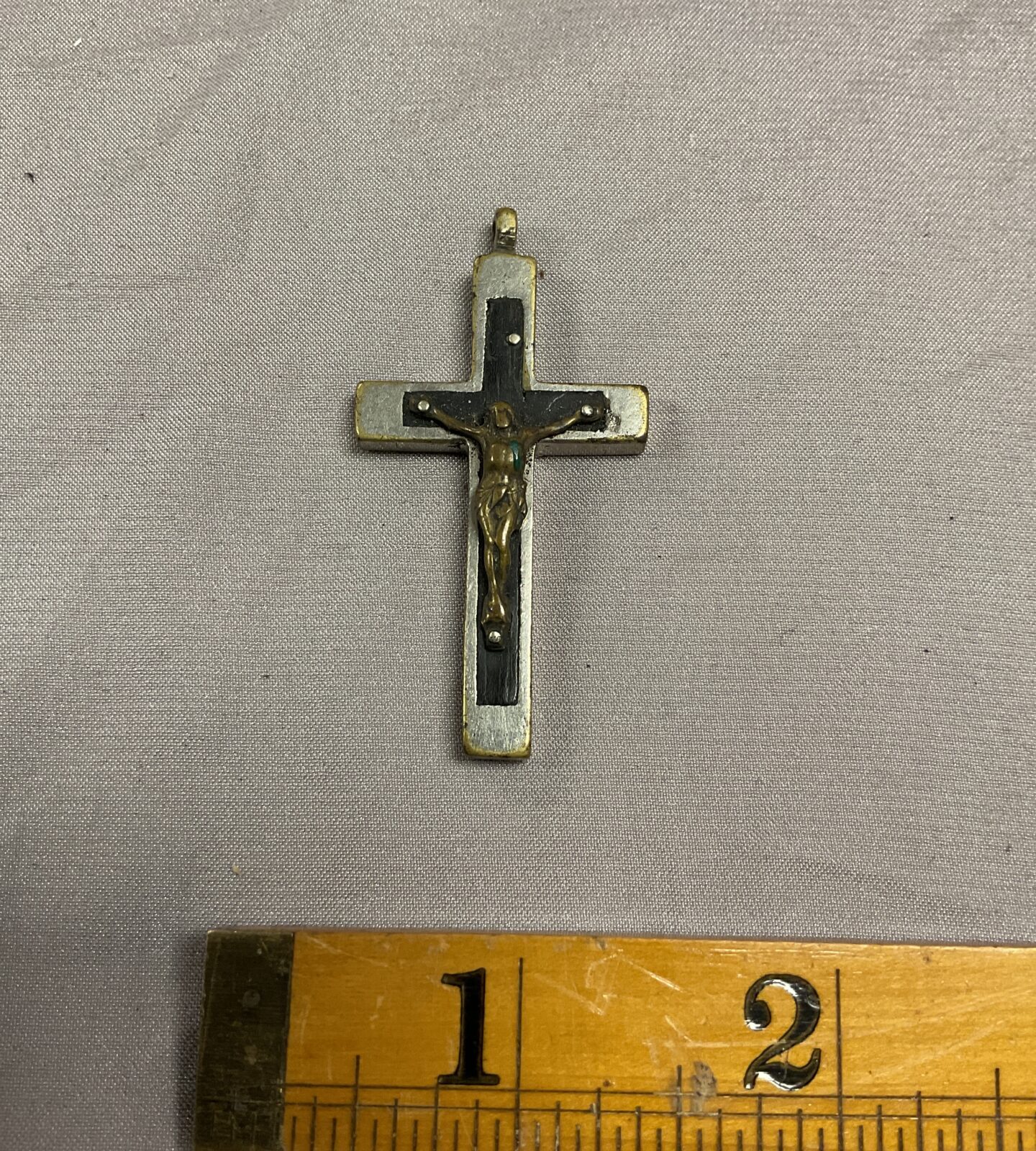 Small vintage wood inset crucifix pendant