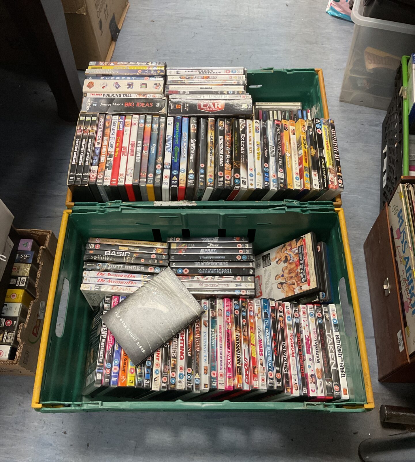 Two crates of dvds & cds