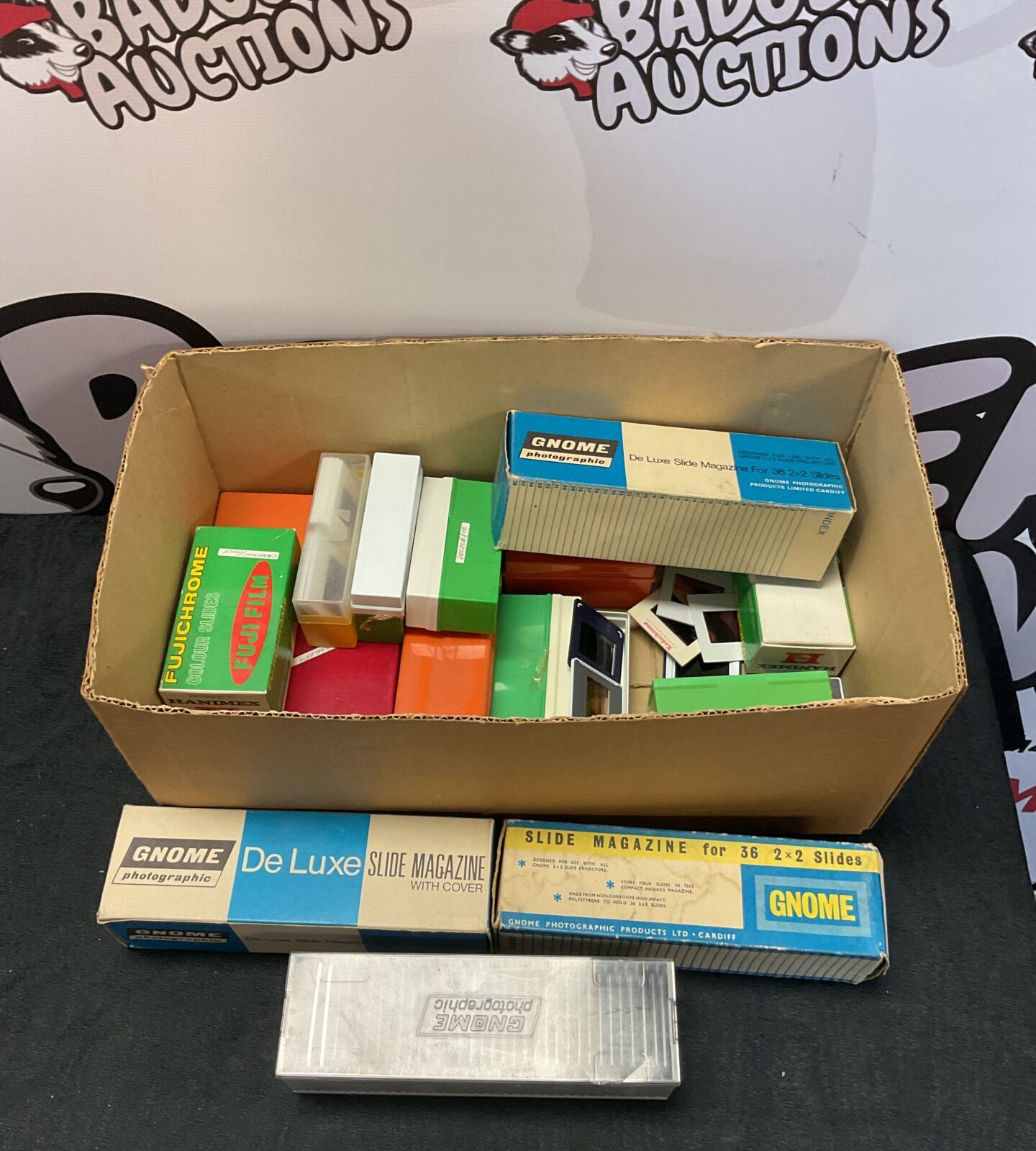 Box of 35mm slides with magazines