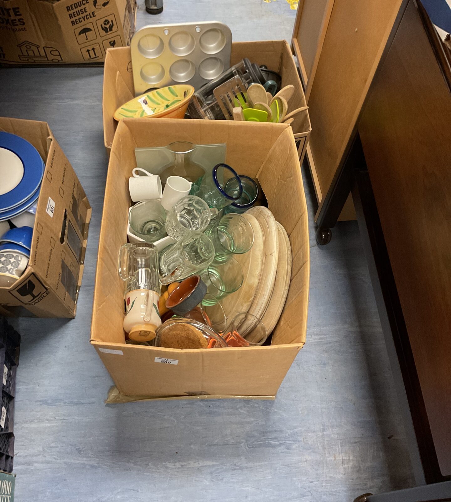 Two boxes of mixed kitchenware and pottery