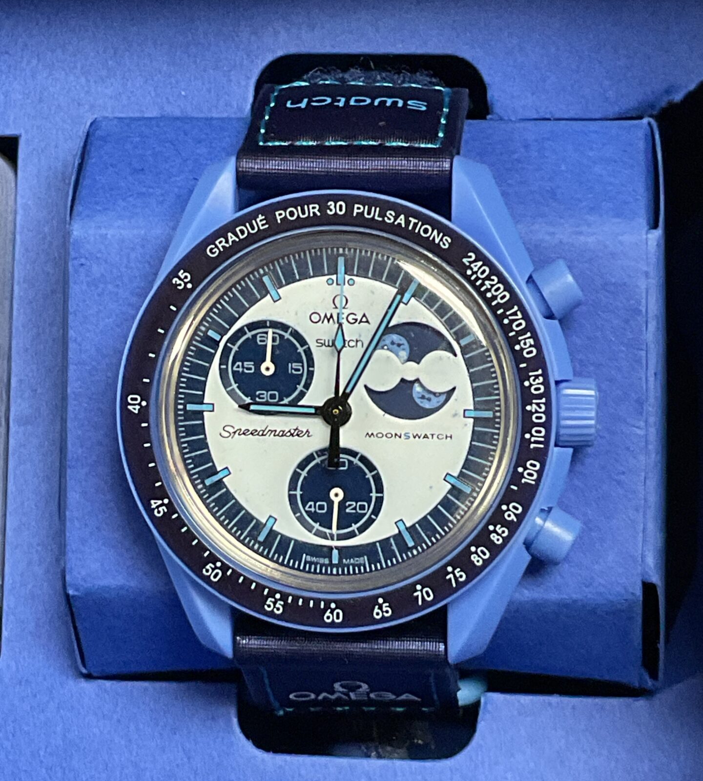 Omega swatch style mission to the super blue moonphase bioceramic moon watch