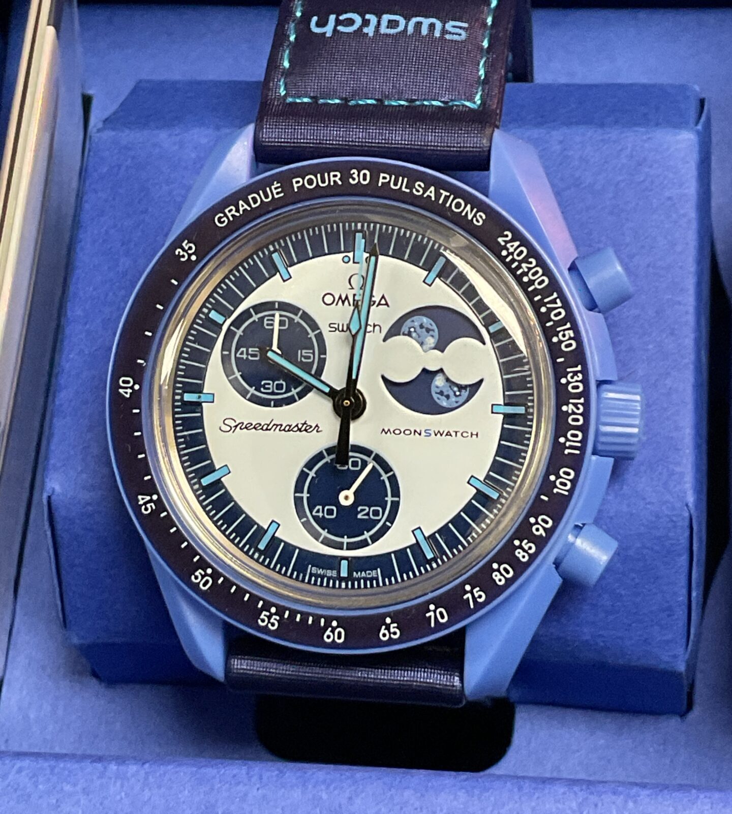 Omega swatch style mission to the super blue moonphase bioceramic moon watch