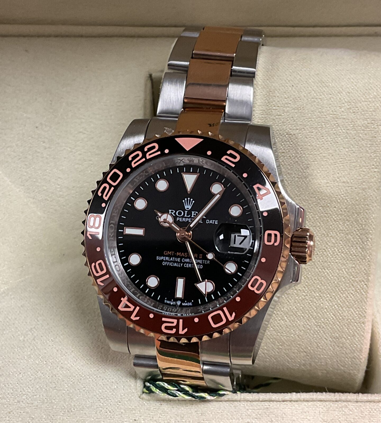 Rolex style automatic gmt master II wristwatch with box