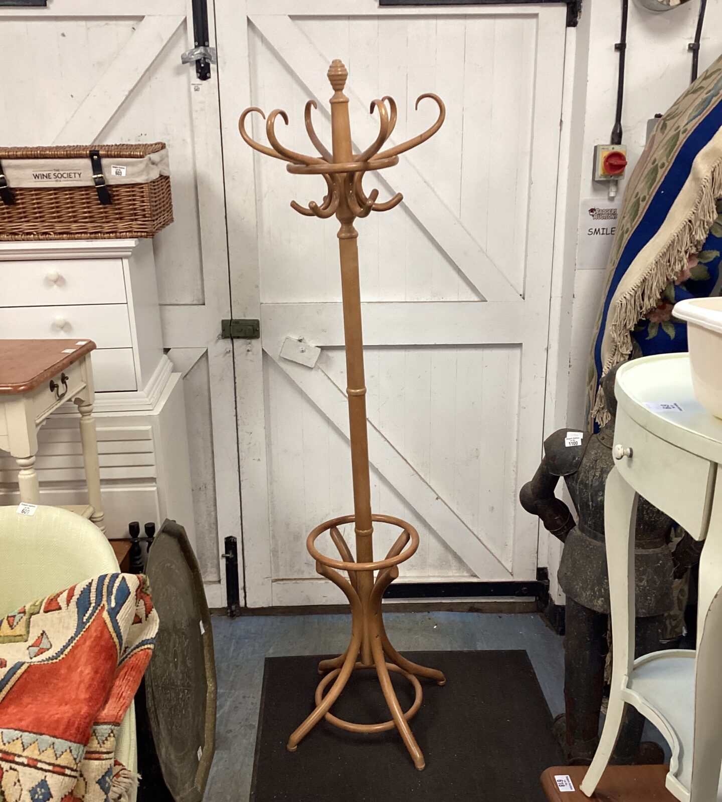 Wooden coat, hat & stick stand