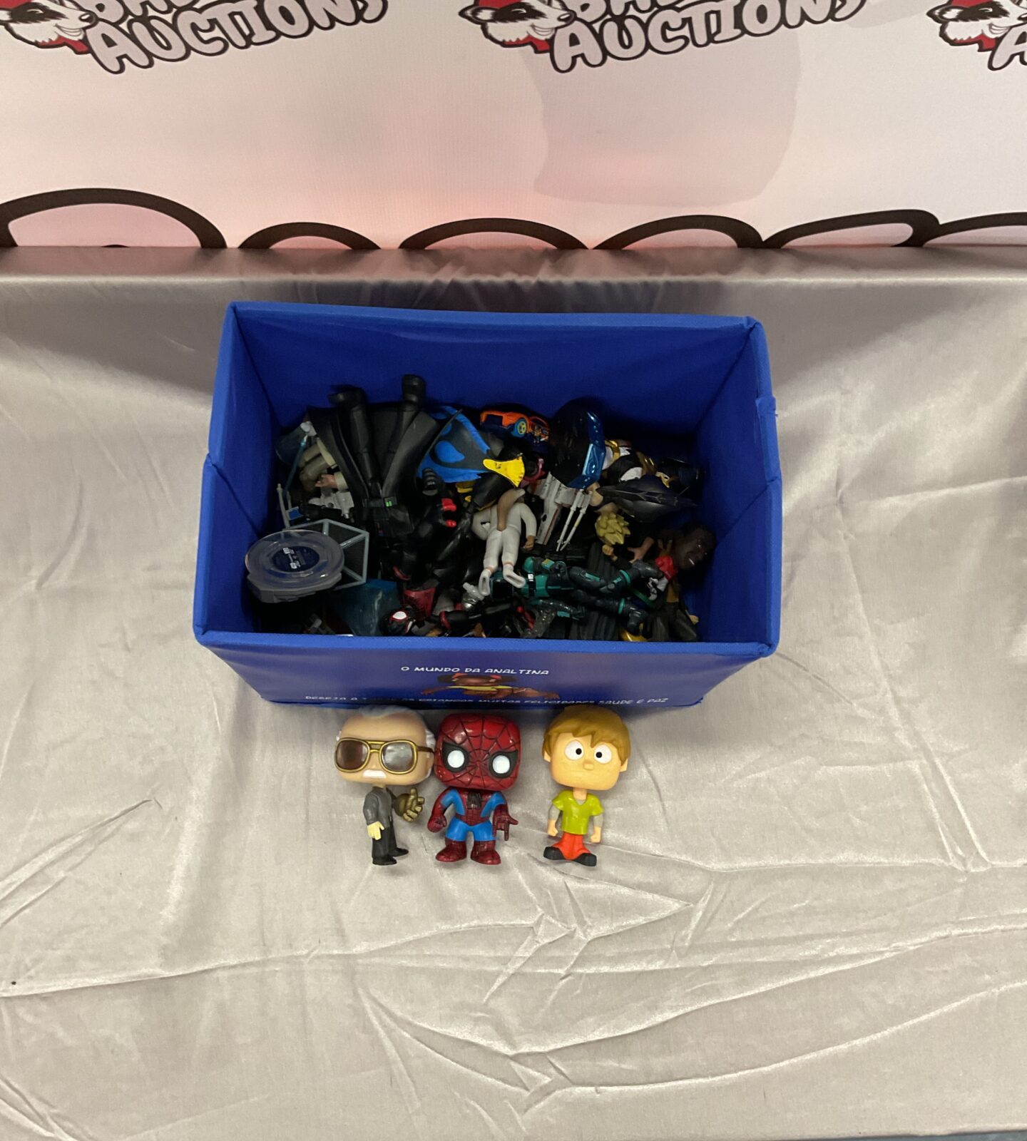 Box of mixed action figures and toys inc star wars and funko pops