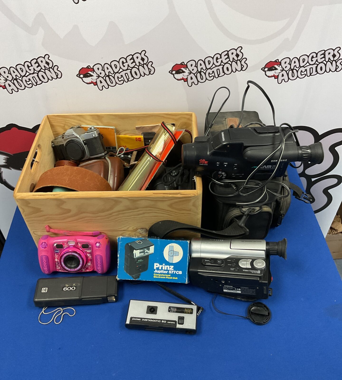 Box of cameras, camcorders & accessories