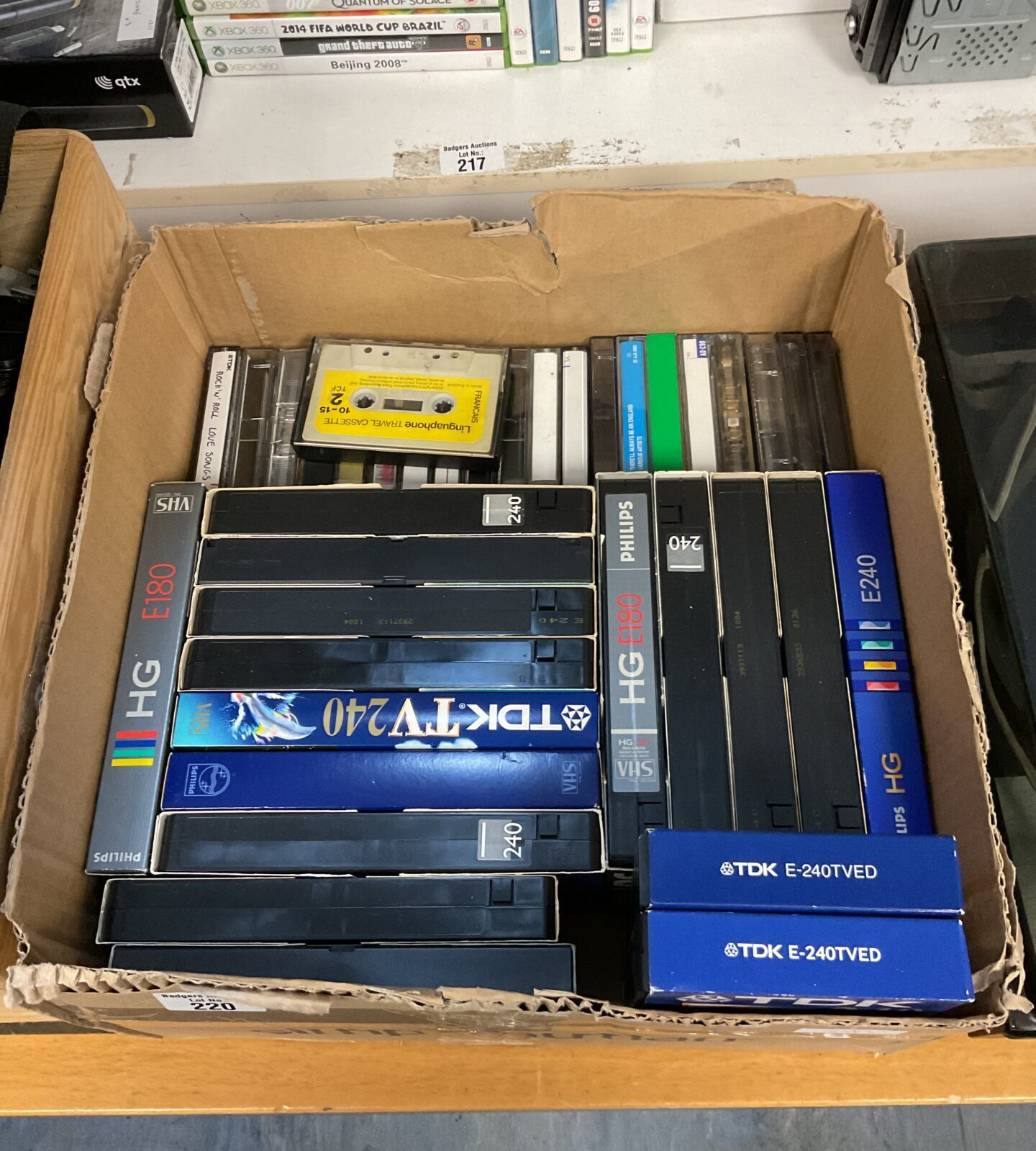 Box of vhs  & audio cassette tapes