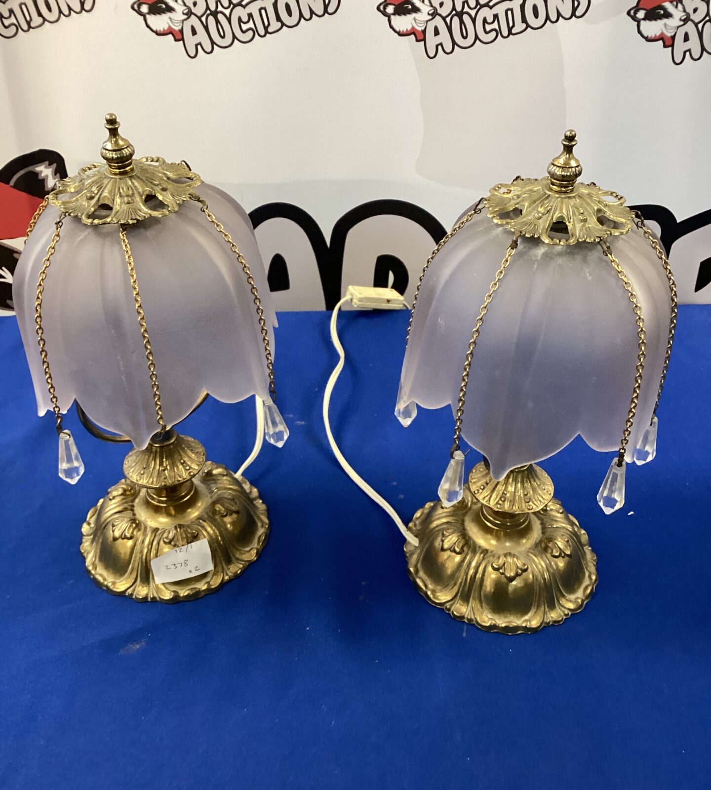 Pair of tiffany style glass shade table lamps