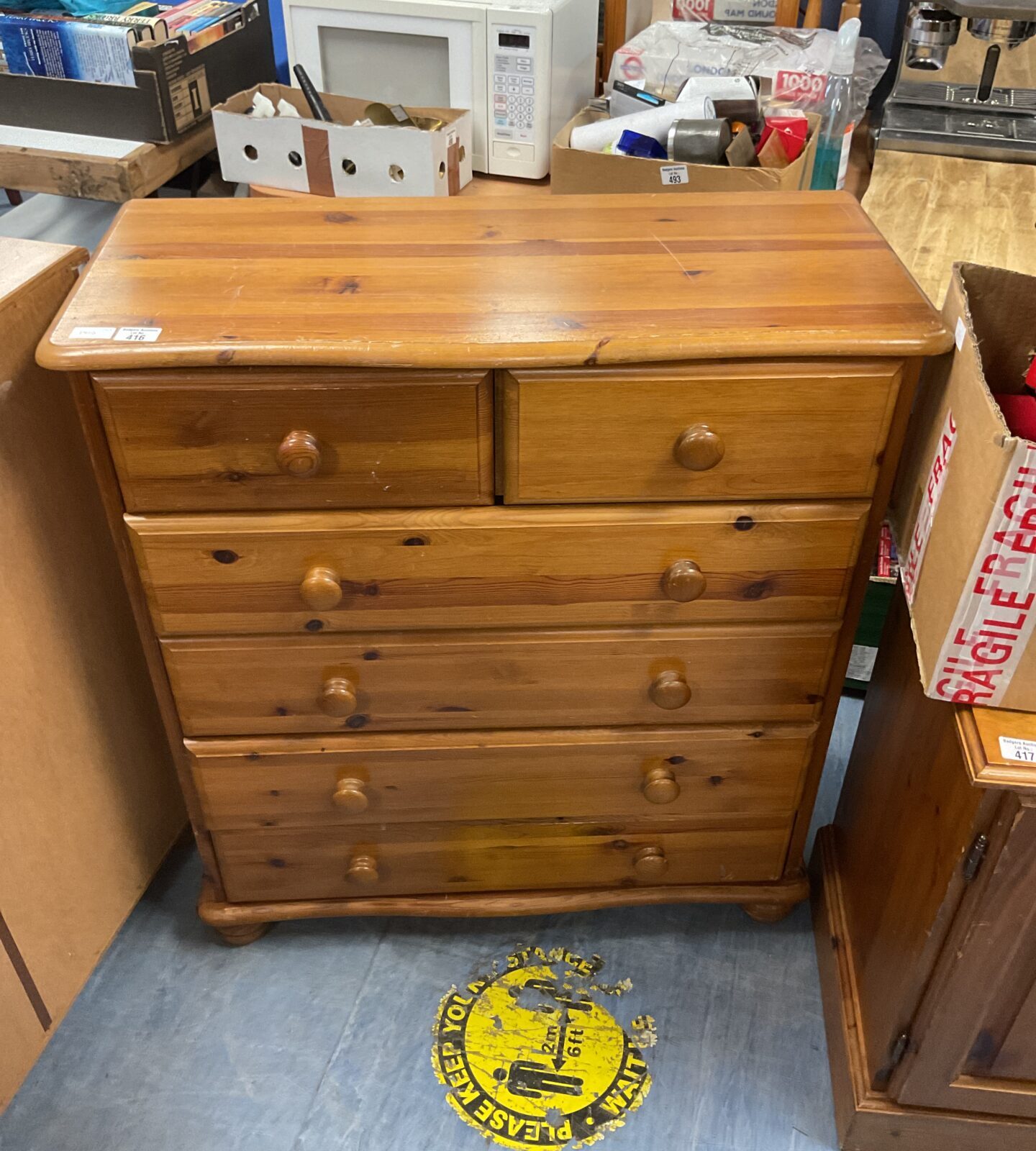 2 over 3 pine chest of draws