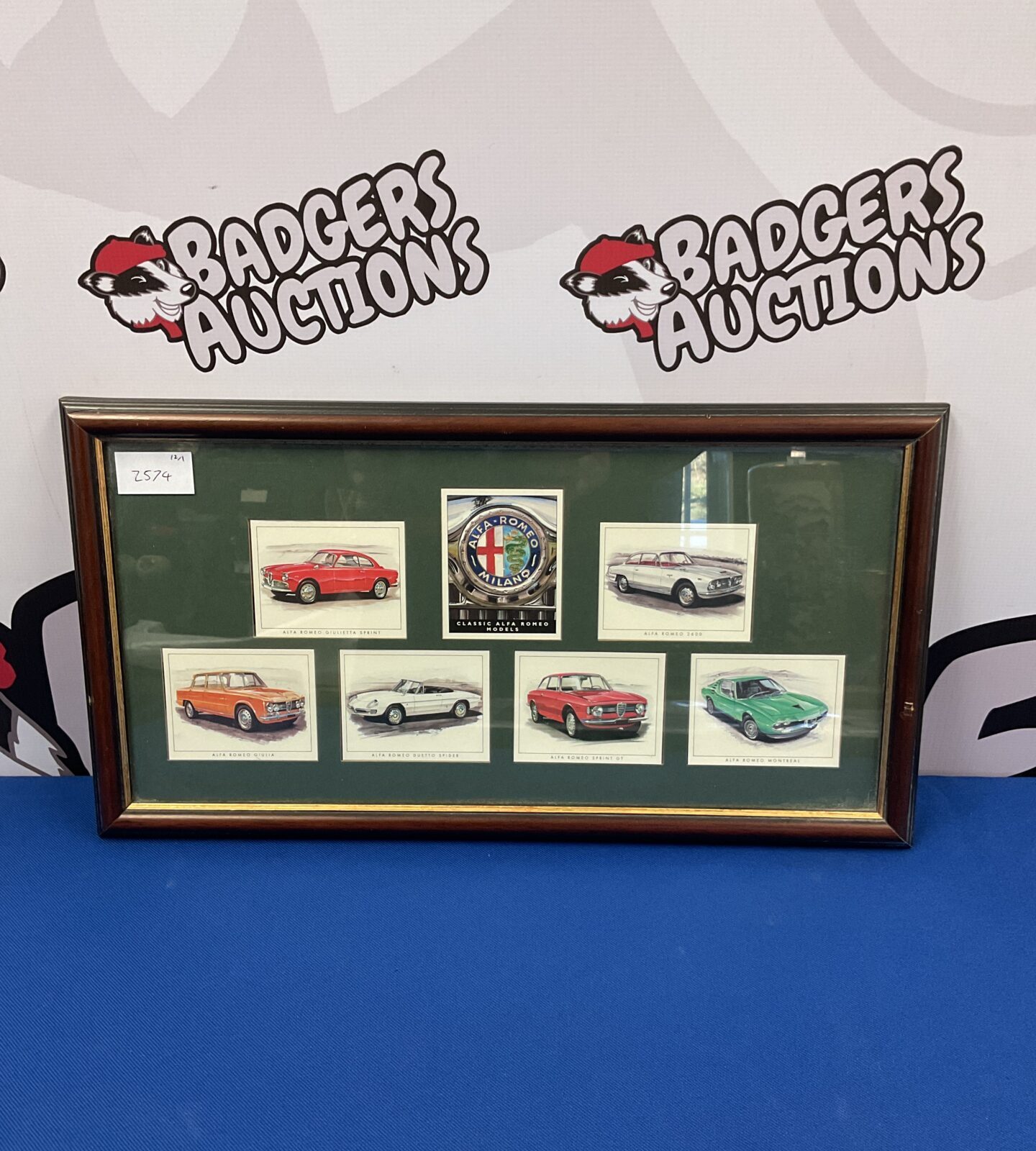 Framed set of golden era alfa romeo collectors cards