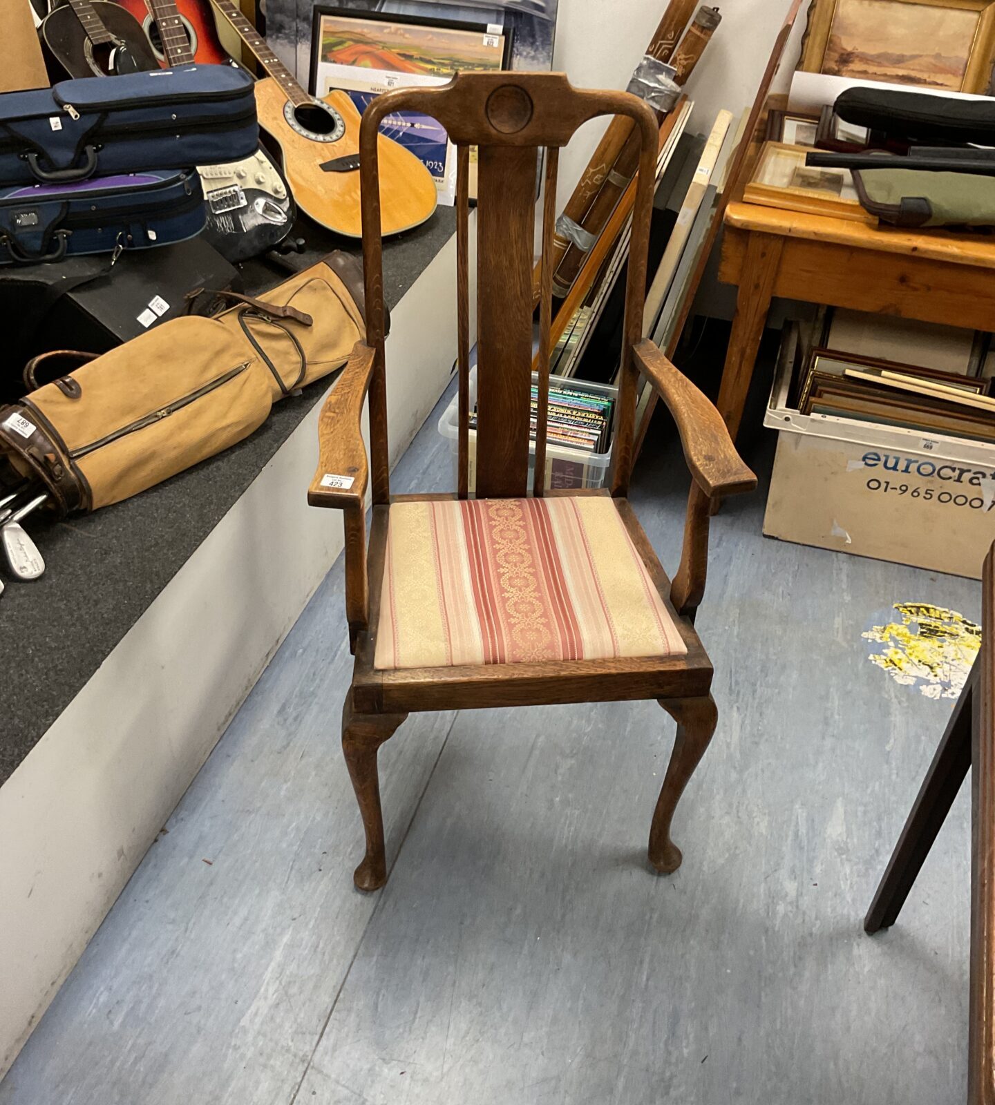 Antique chippendale oak open armchair