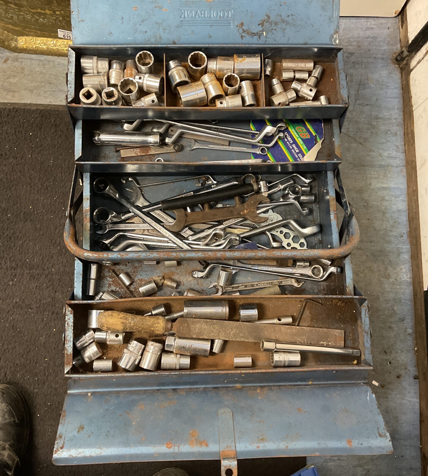 Blue cantilever toolbox with Tools