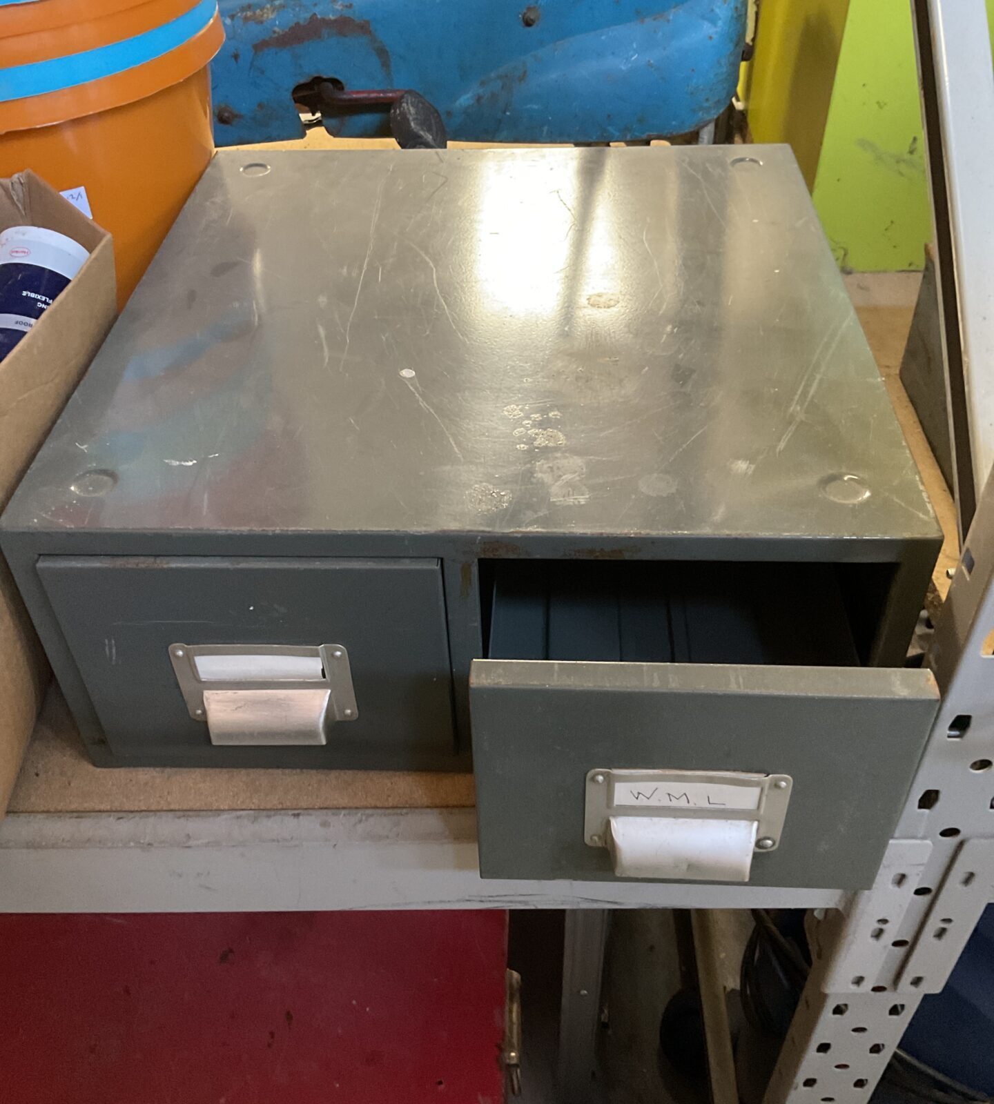 Two drawer metal filing box