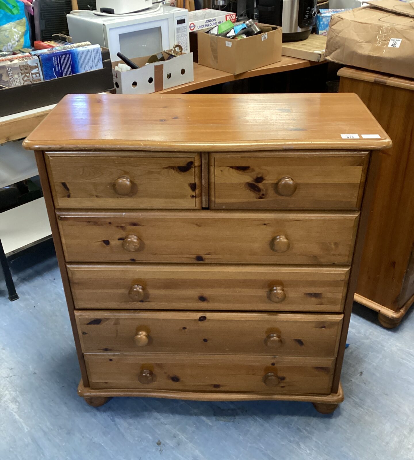 Two over four pine chest of drawers