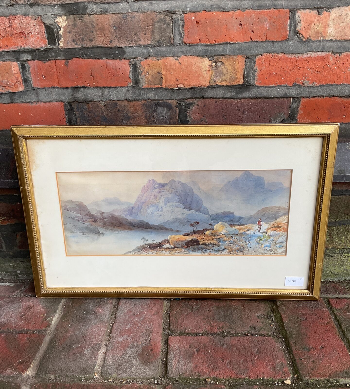 Aaron edwin penly 19th century watercolour of mountain scene with hiker