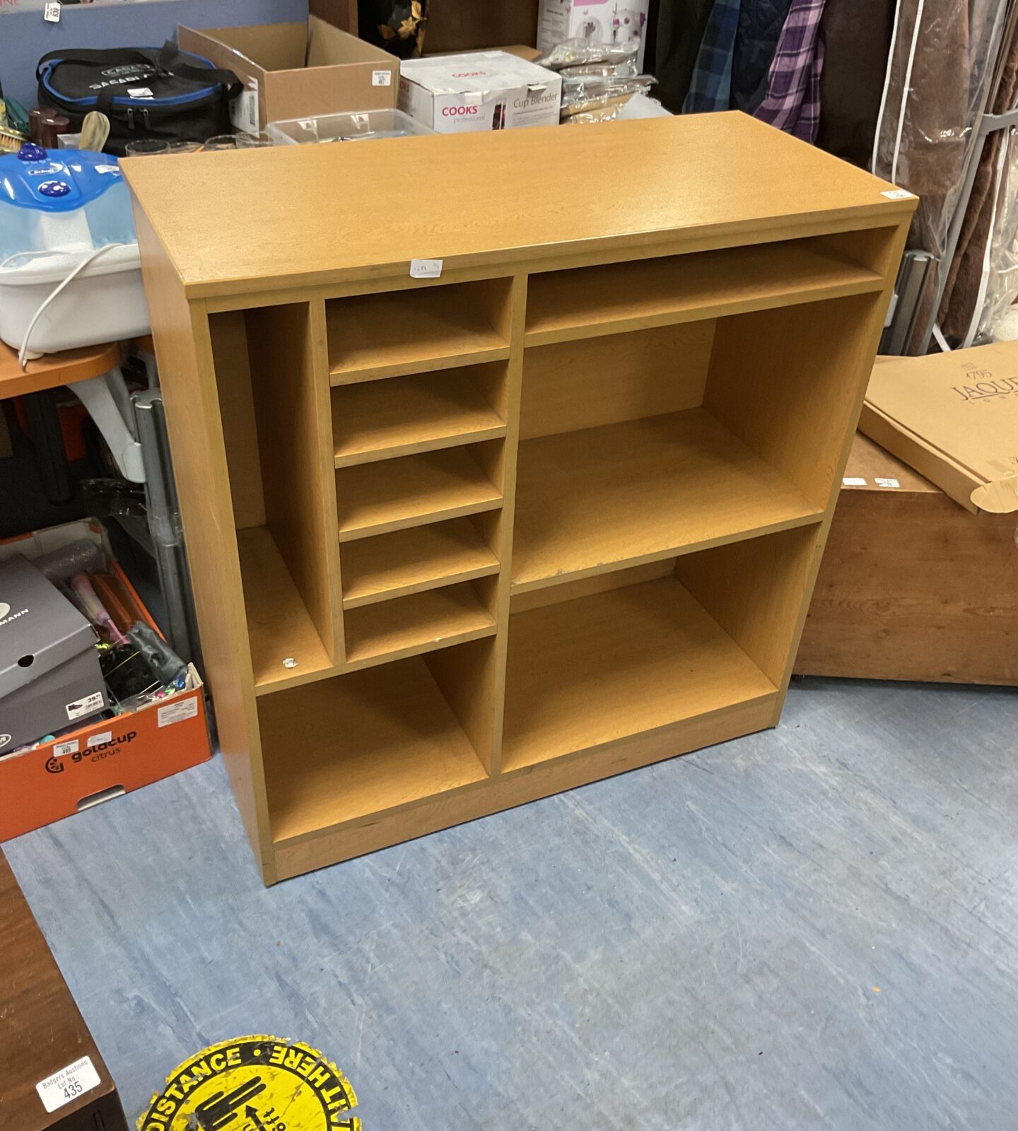 Large wooden wheeled media unit