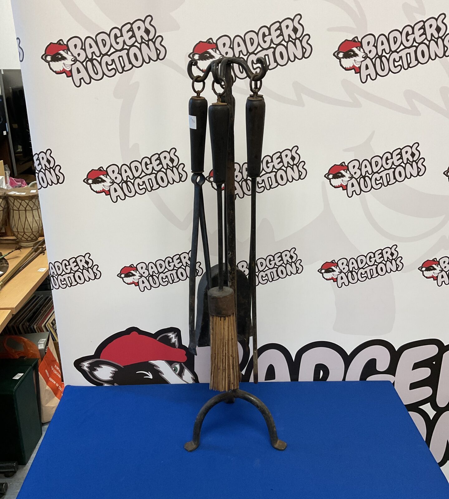 Large wrought iron fireplace companion set