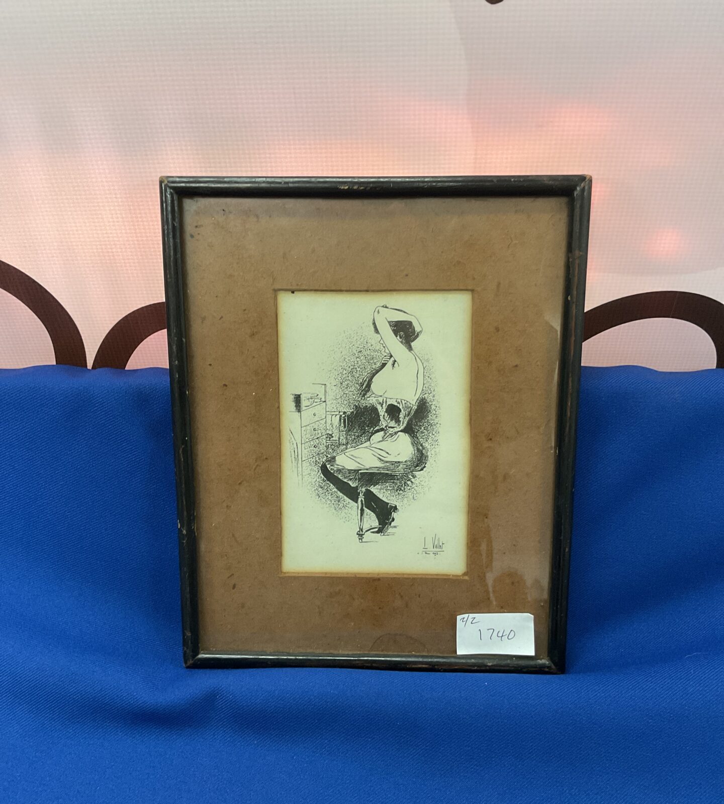 Louis vallet 1856-1940 framed vintage etching of a classy lady