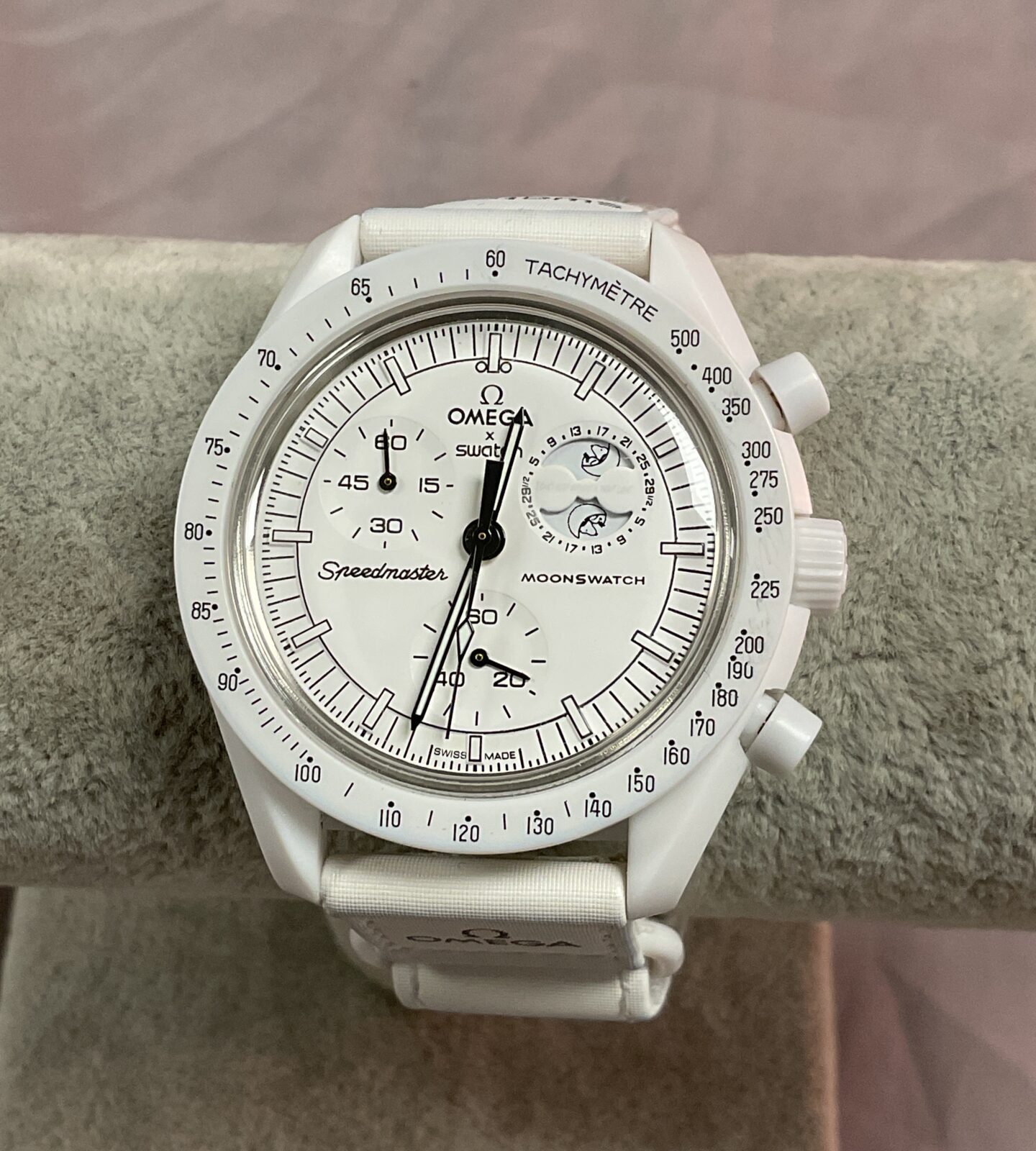 Omega swatch style white snoopy moonphase bioceramic moonwatch working