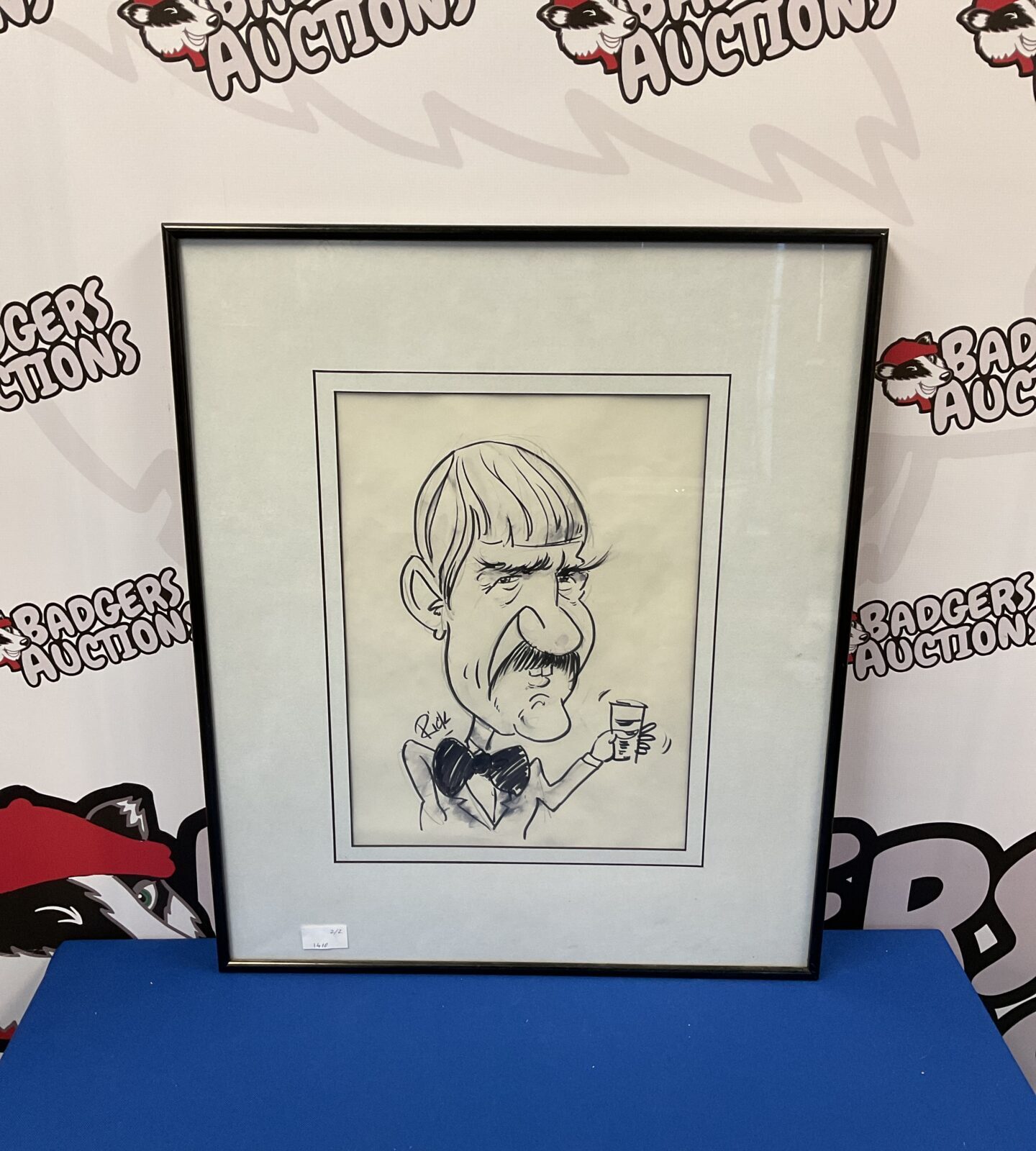 Original humerous portrait of a man with moustache signed rick