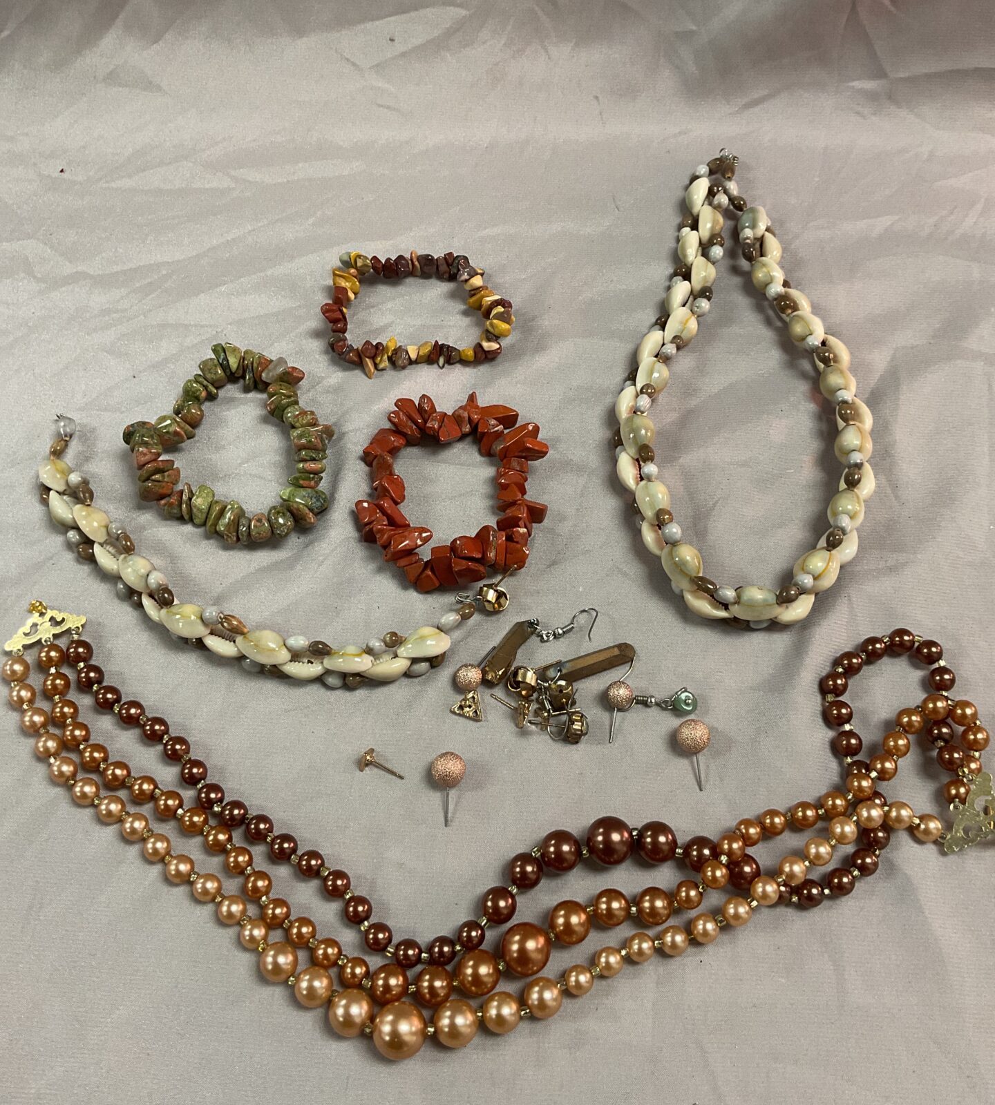 Quantity of stone necklaces bracelets and earrings