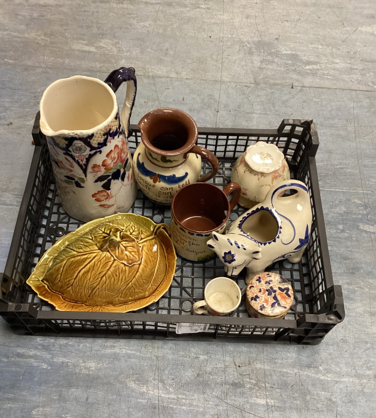 Selection of mixed pottery inc Cow milk jug