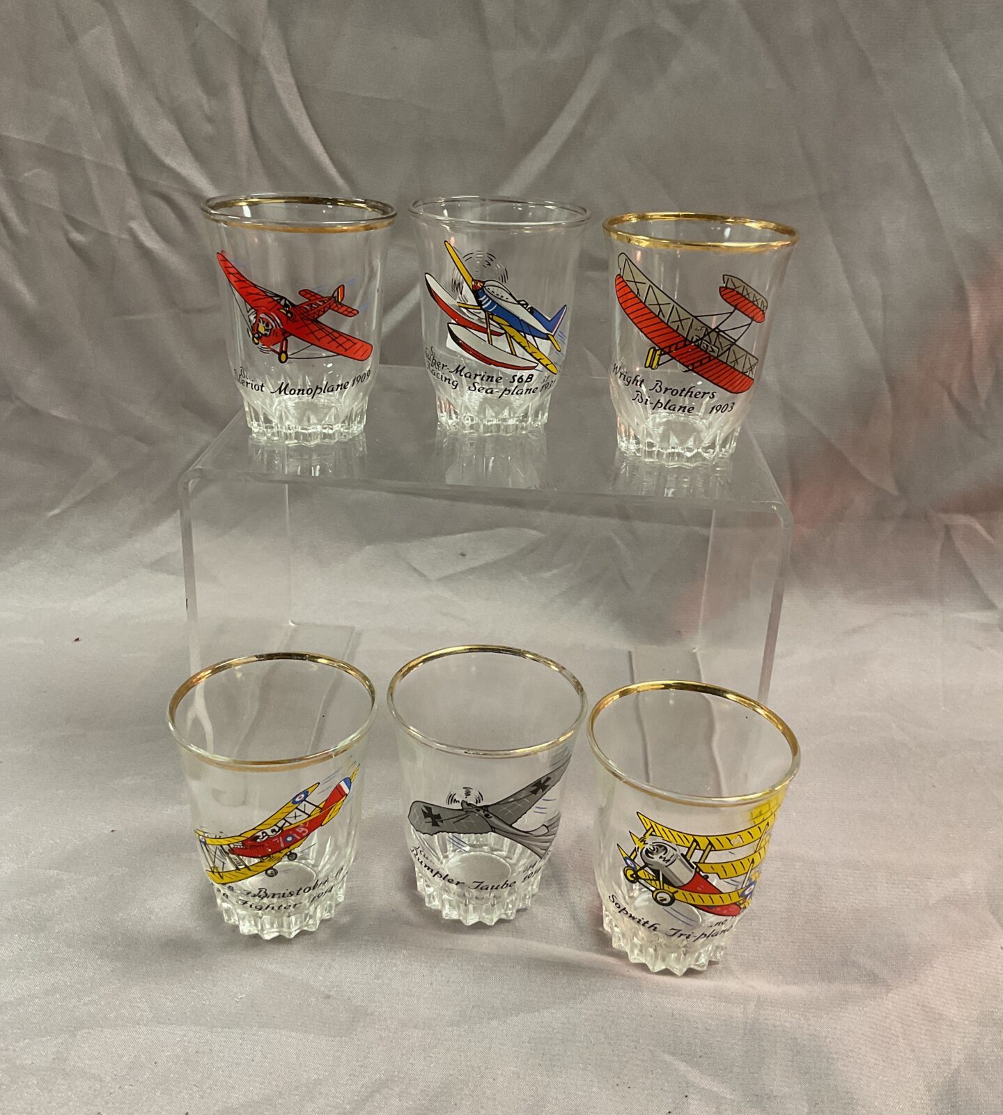 Set of six ww1 Aircraft decorated shot glasses