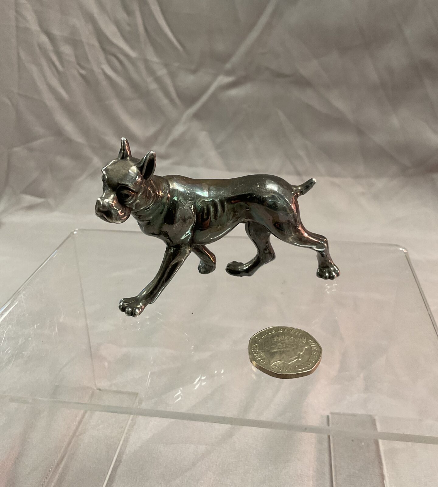 Silver Bulldog/ Mastiff figure indistinguishable marks to base