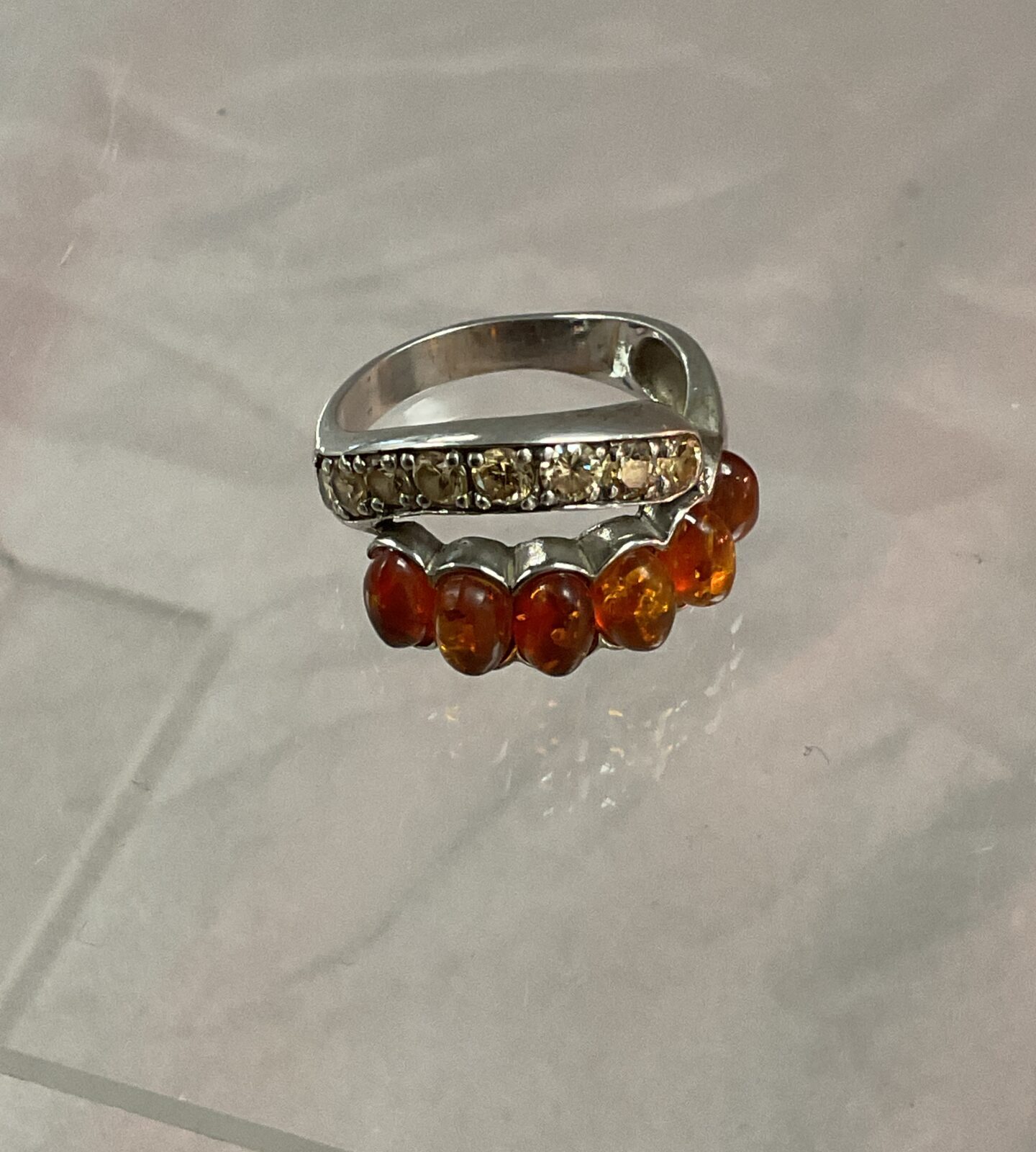 six stone silver amber ring size P