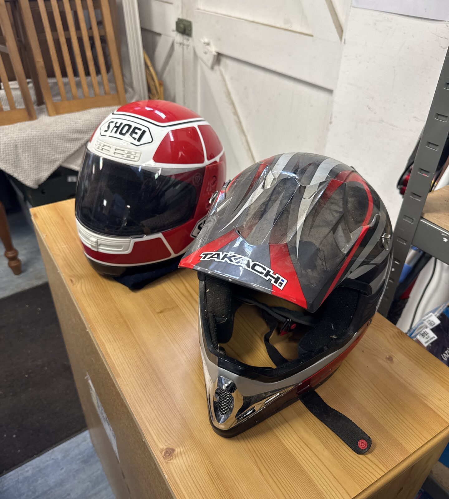 Takachi & shoei motorsports helmets - shoei needs a clean