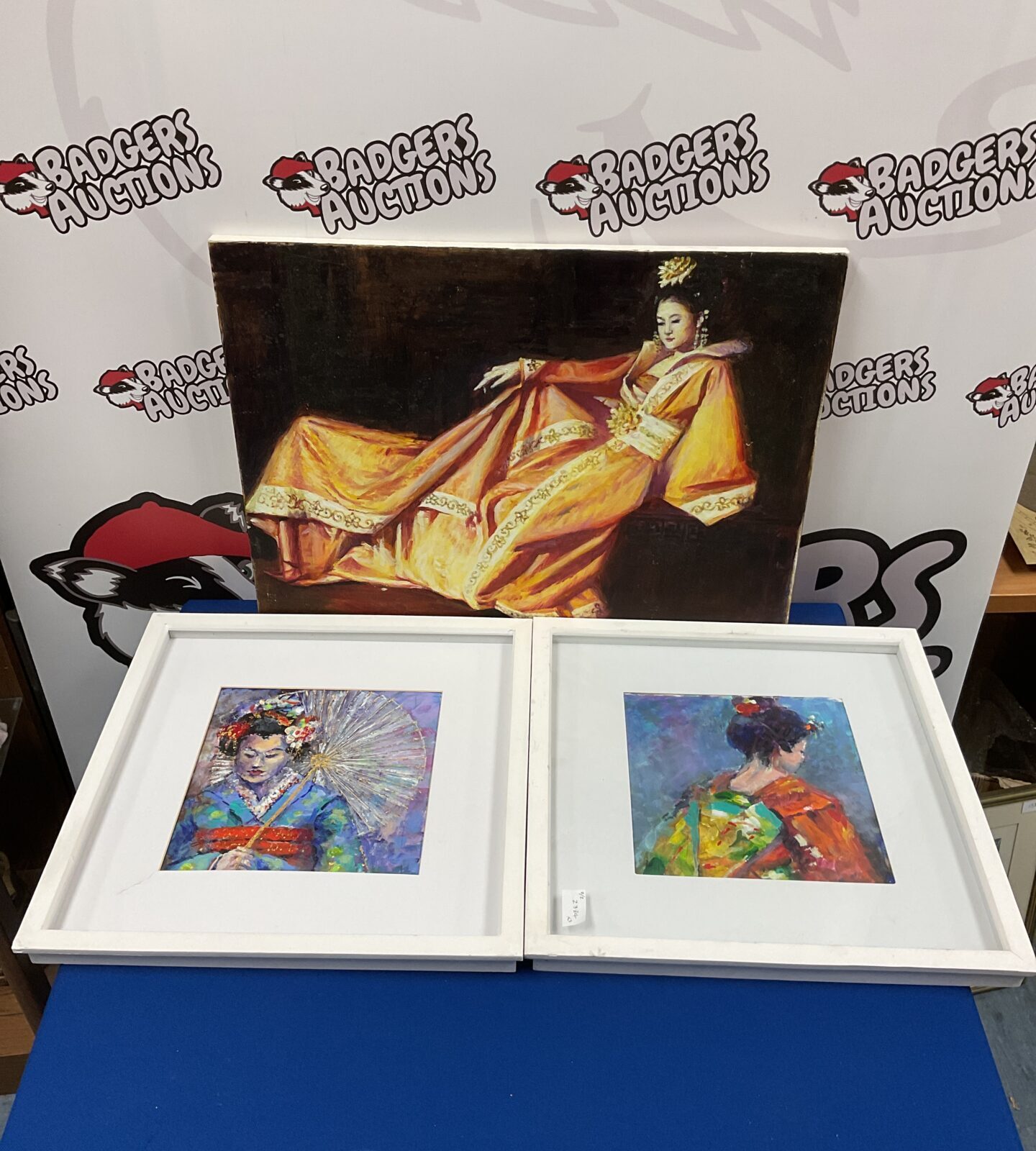 Three original oil paintings of geisha girls