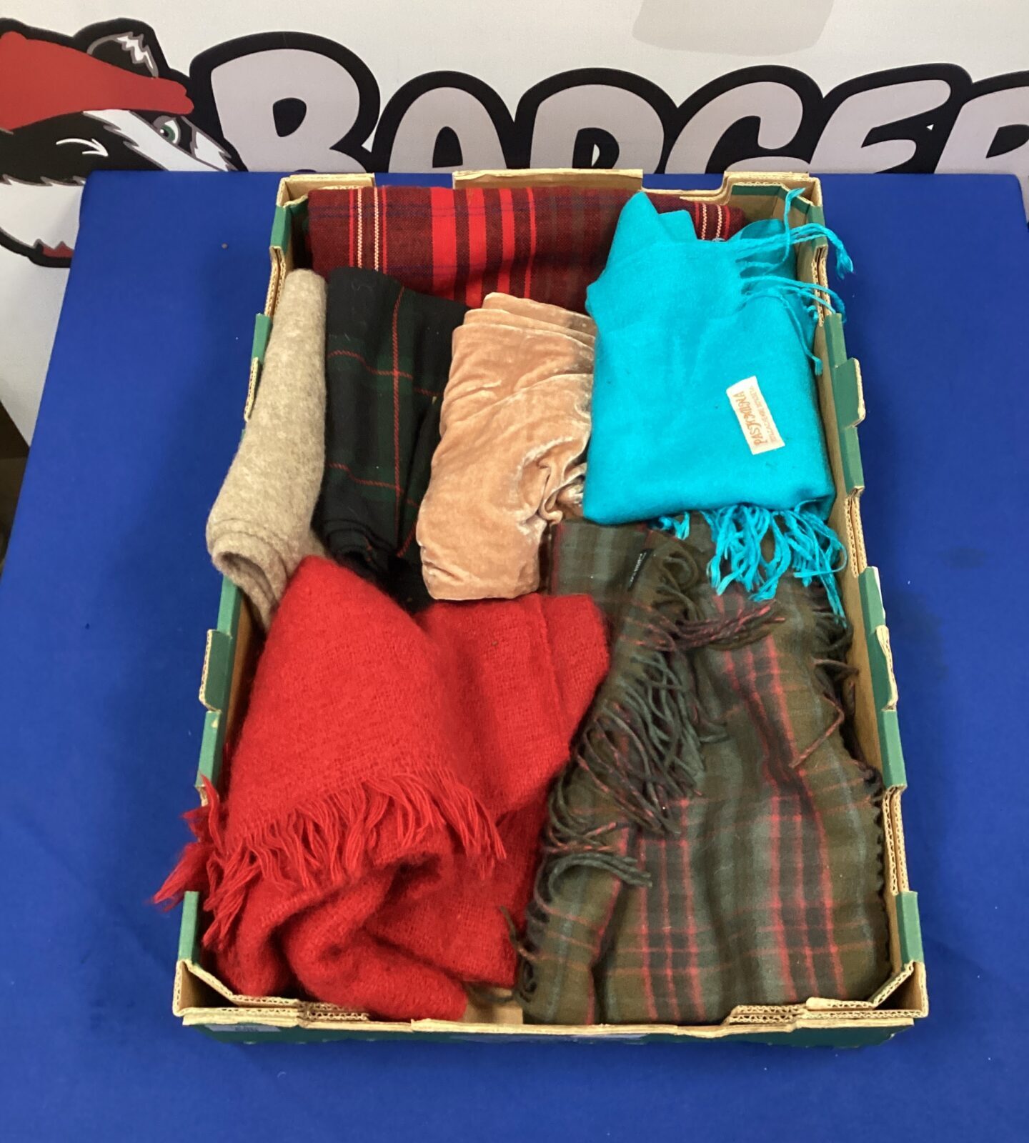 Tray of cashmere scarfs