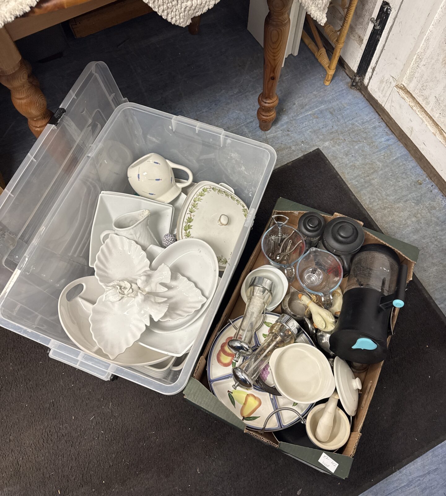 Two boxes of mixed kitchenware