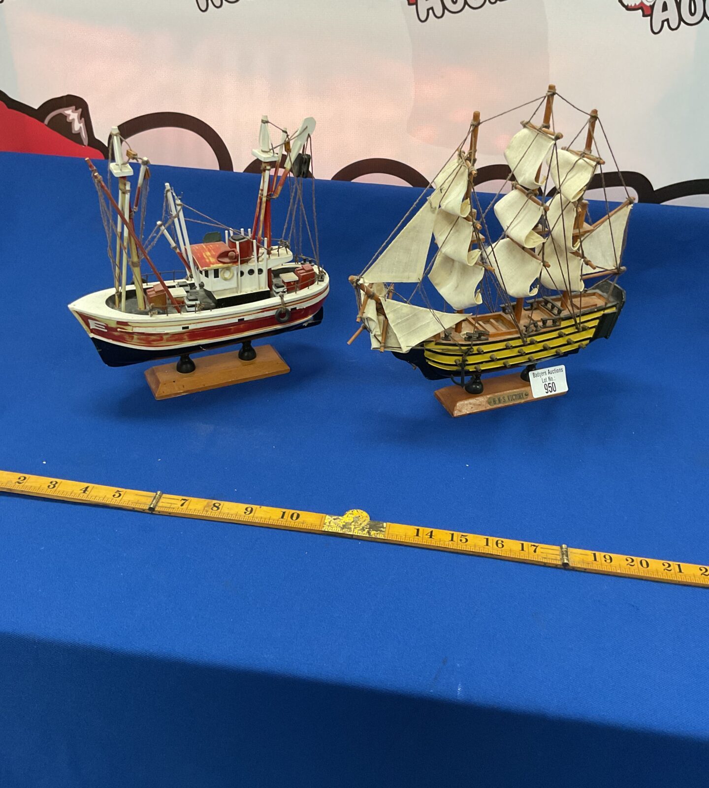 Two model builts boats inc Mediterranean fishing boat and HMS victory