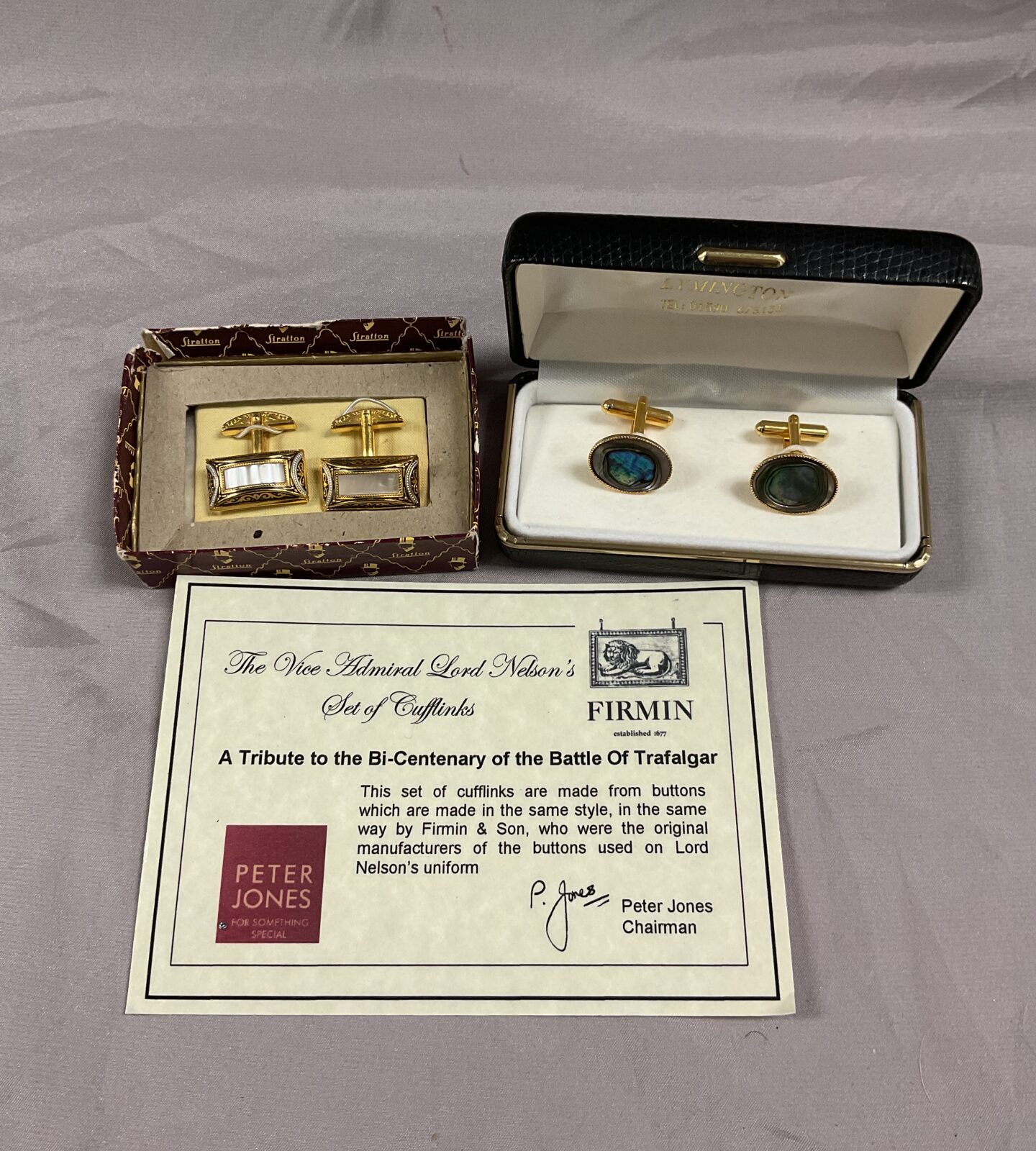 Two pairs of cufflinks inc vice admiral Lord Nelson style