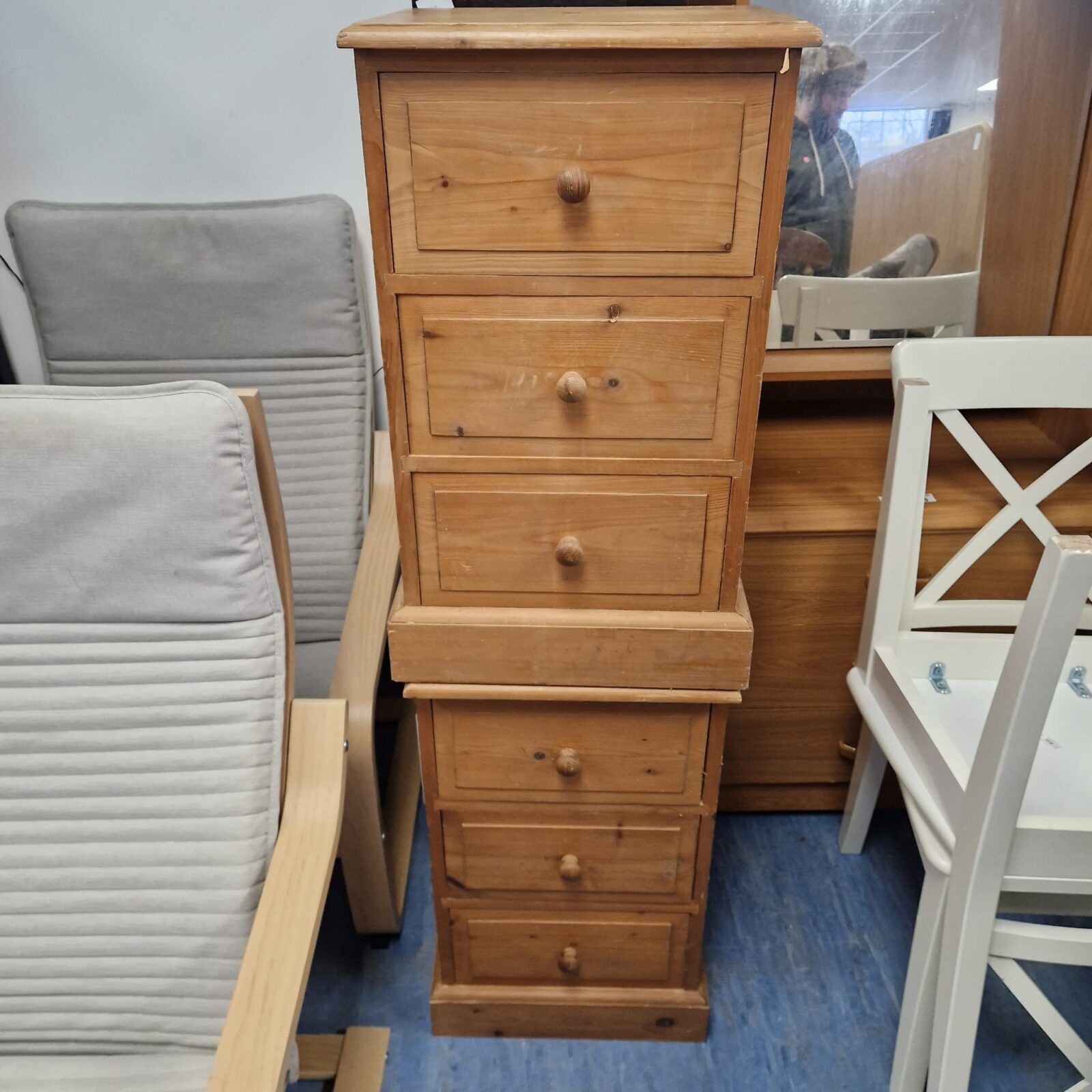 Two pine three draw bedside cabinets