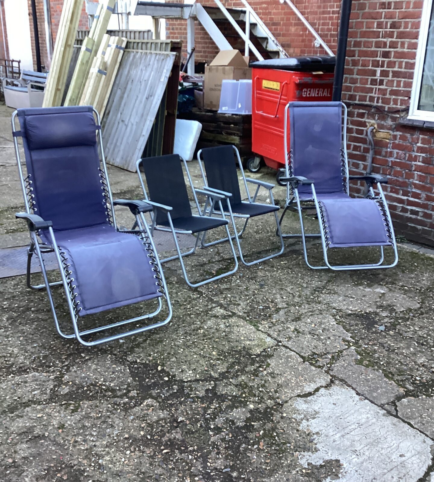 Two Sun loungers and two folding garden Chairs