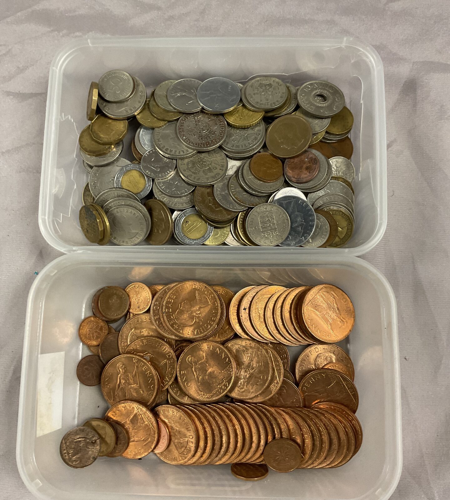 Two tubs mixed coins