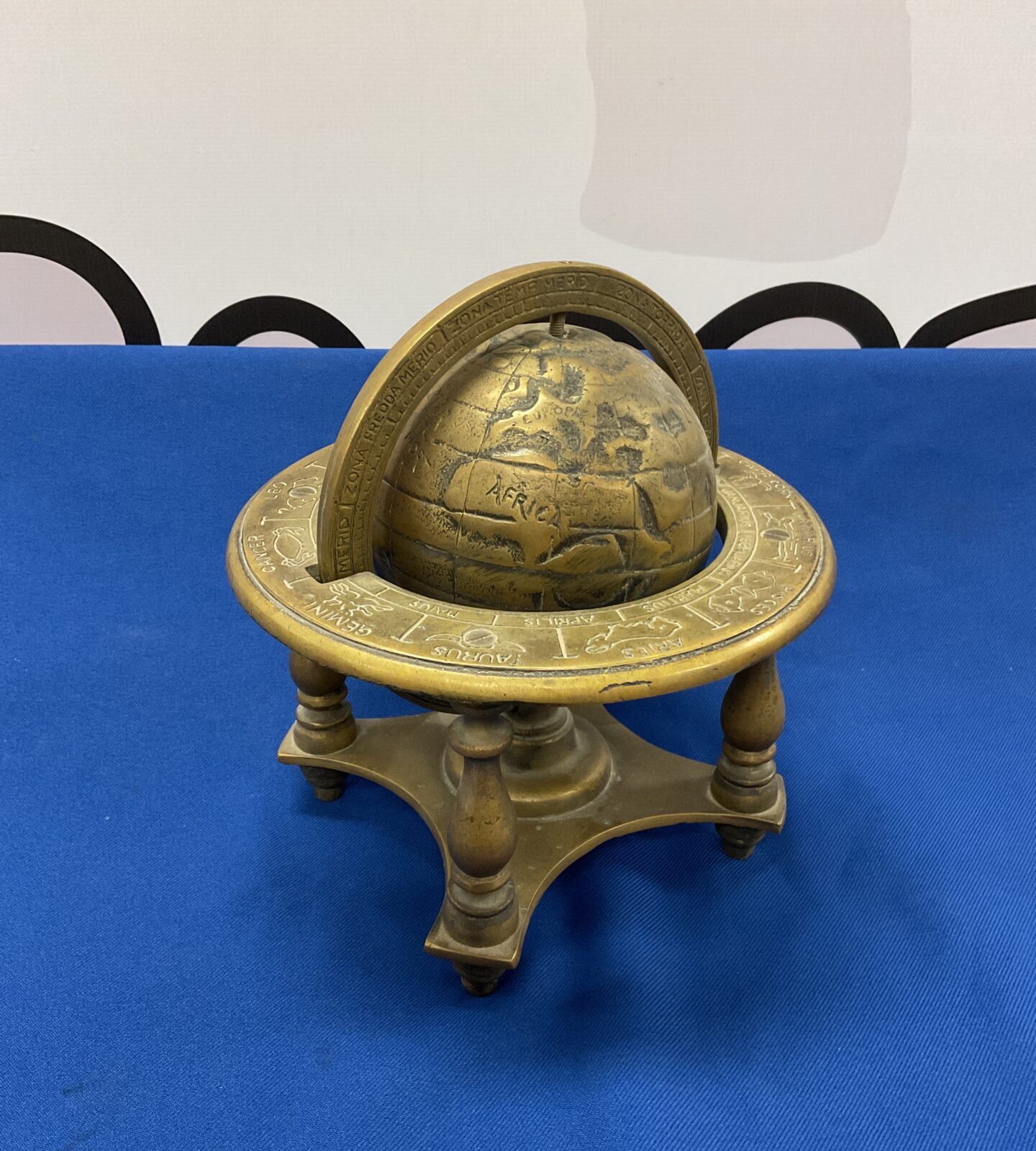 Victorian brass zodiac sign desktop globe