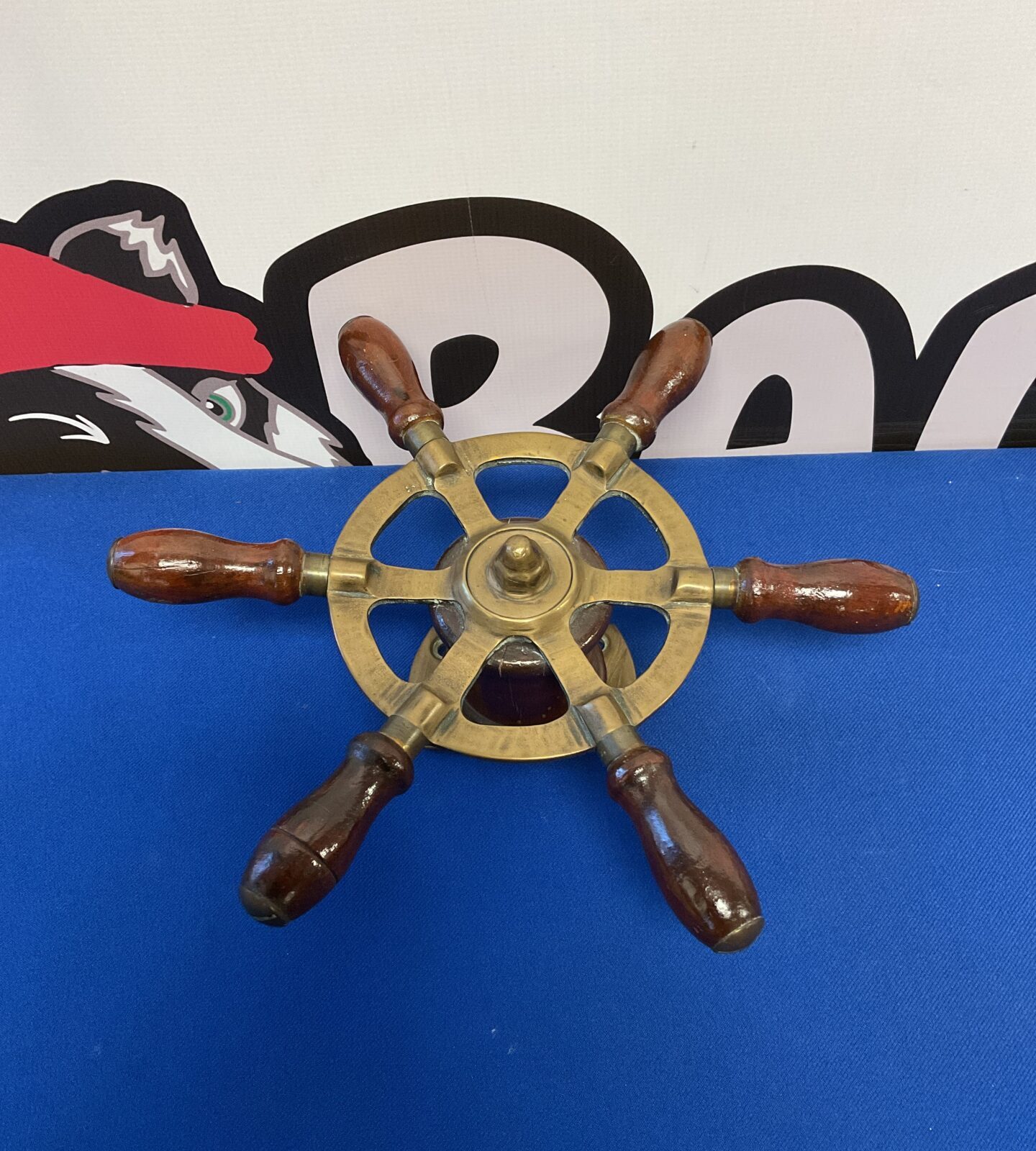 Vintage brass & wood boats steering wheel