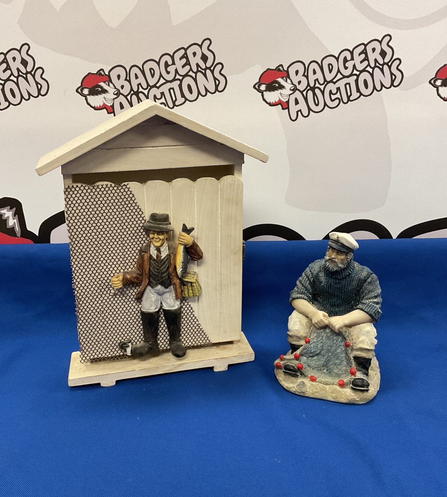 Fishermans key box & resin sculpture of a sea captain