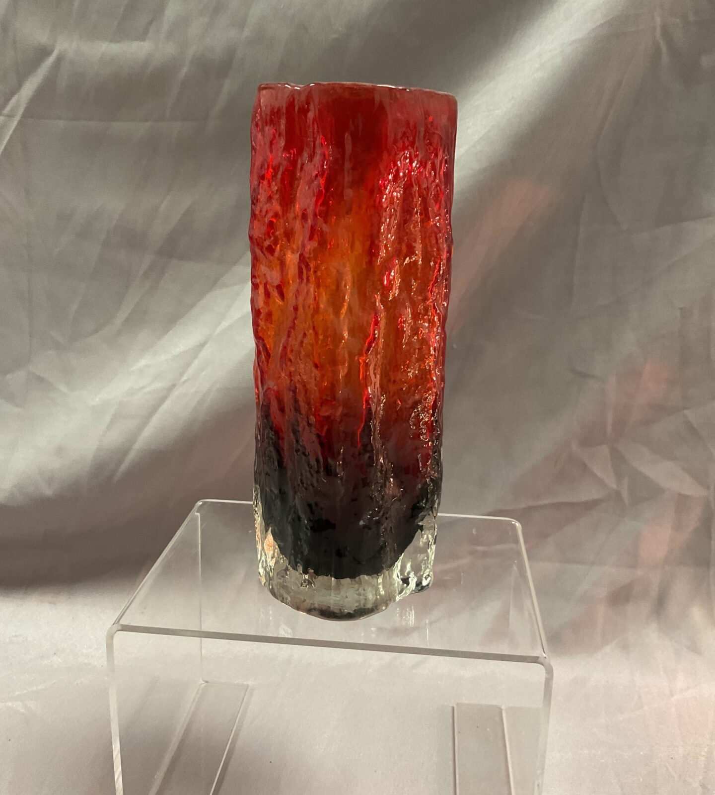 tajima (style)Japanese bark textured red cased glass vase