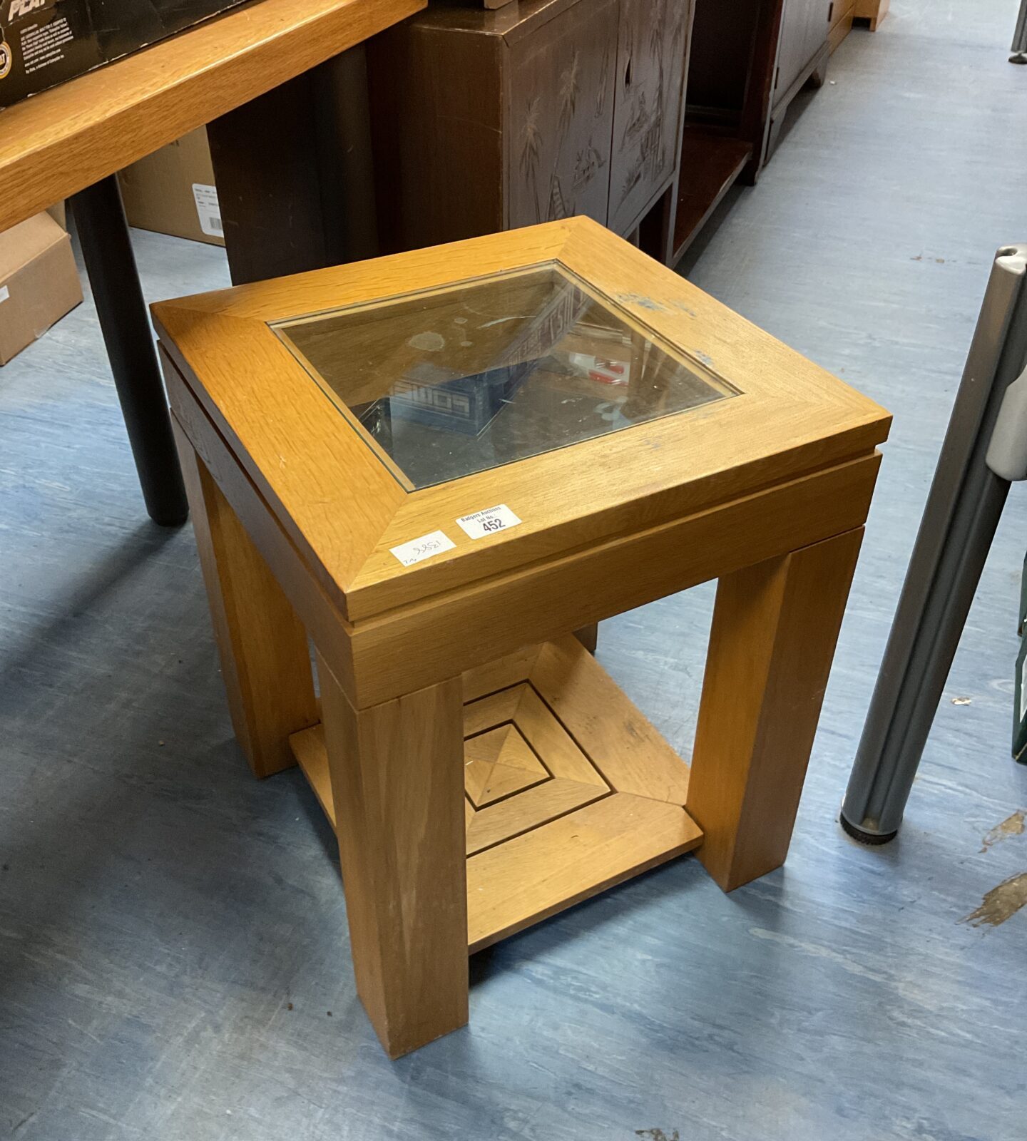 Solid oak glass topped magazine table