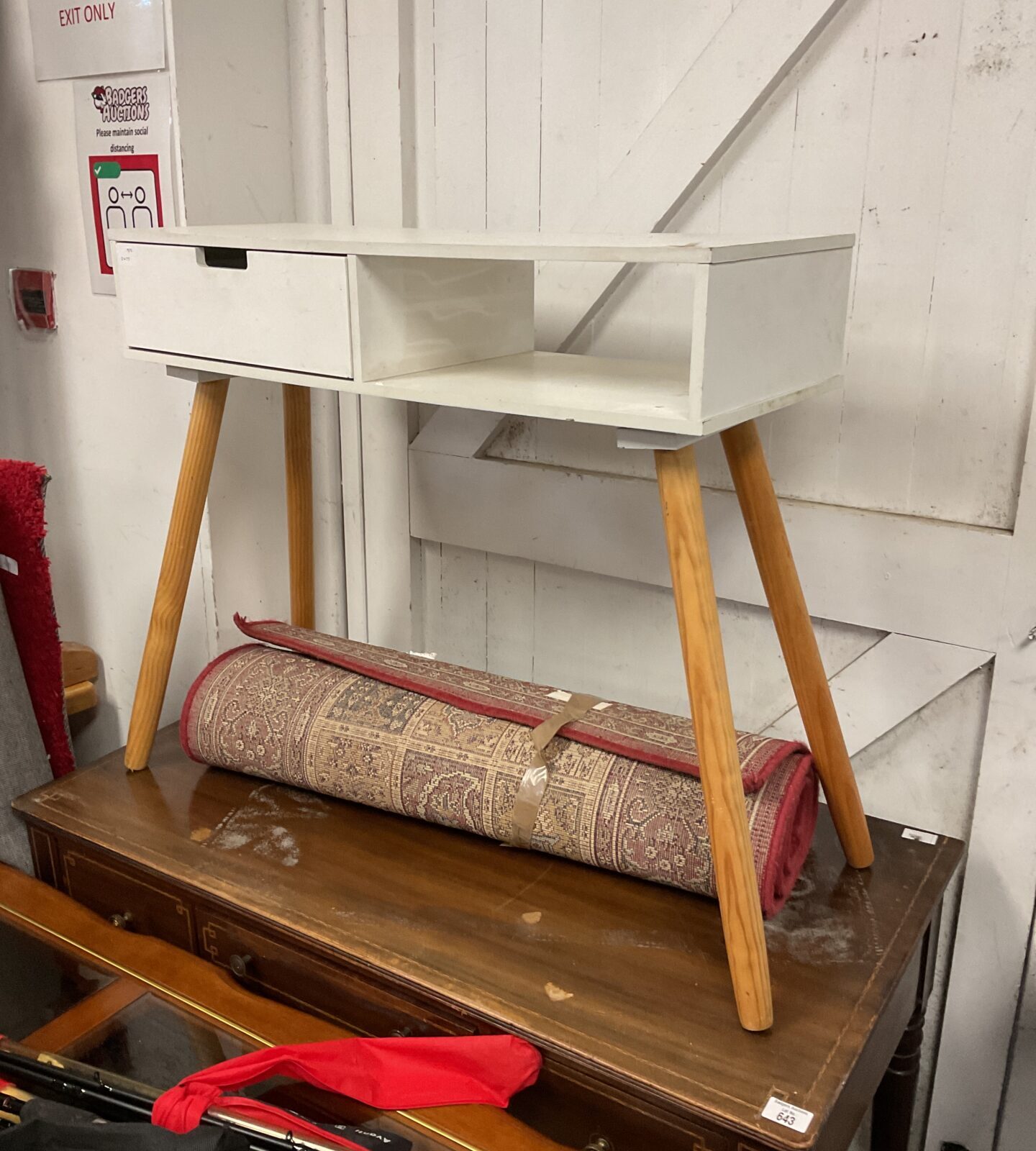 Small modern white side table with drawer