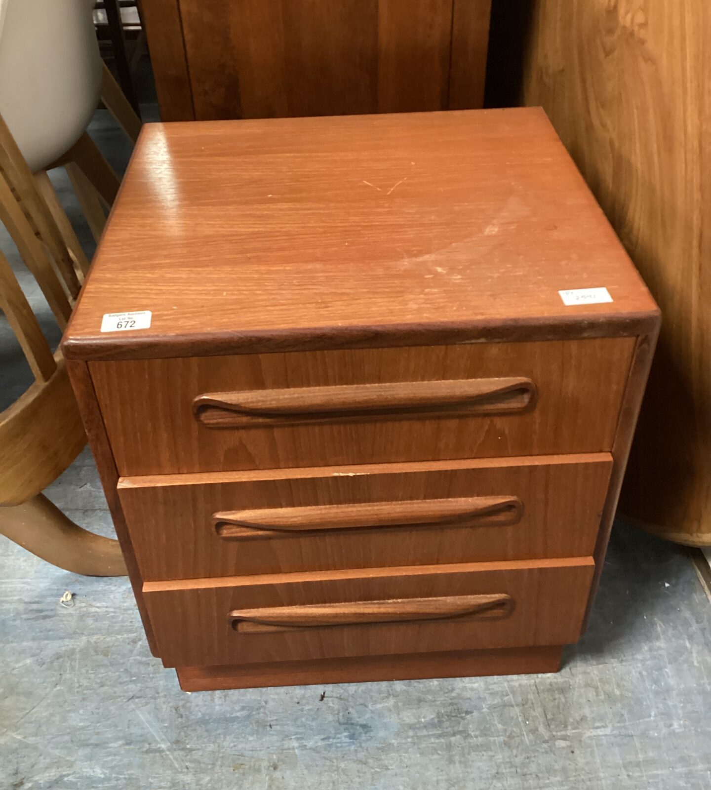 G plan three drawer bedside cabinet