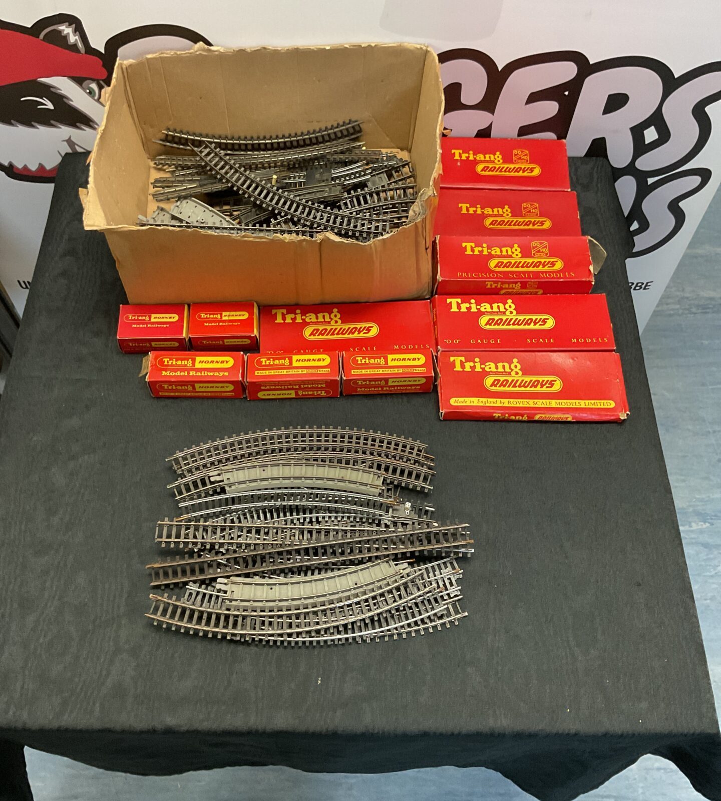 Box of triang railways tracks (oo guage) and trackside accessories