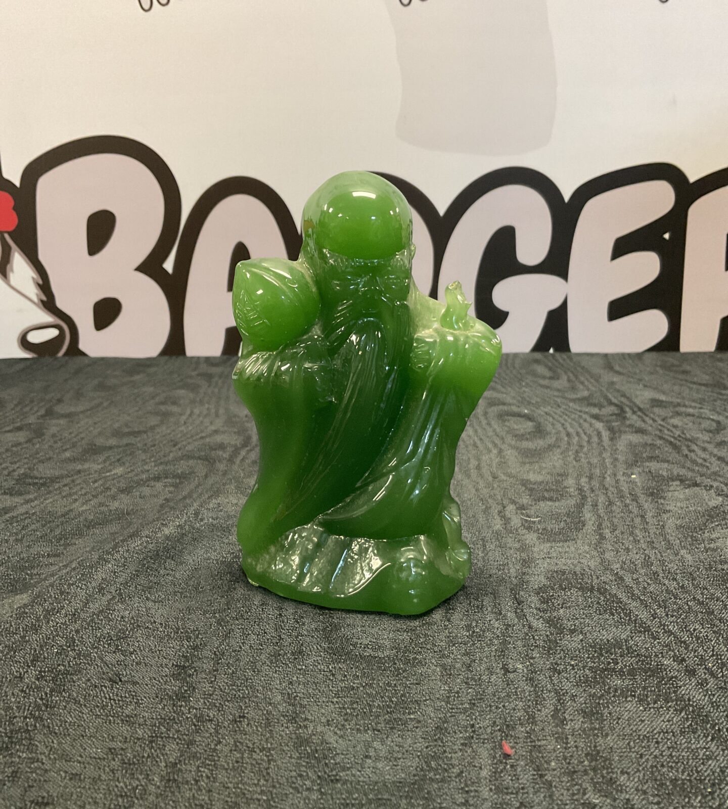 Japanese jade green glass fukurokuji figure