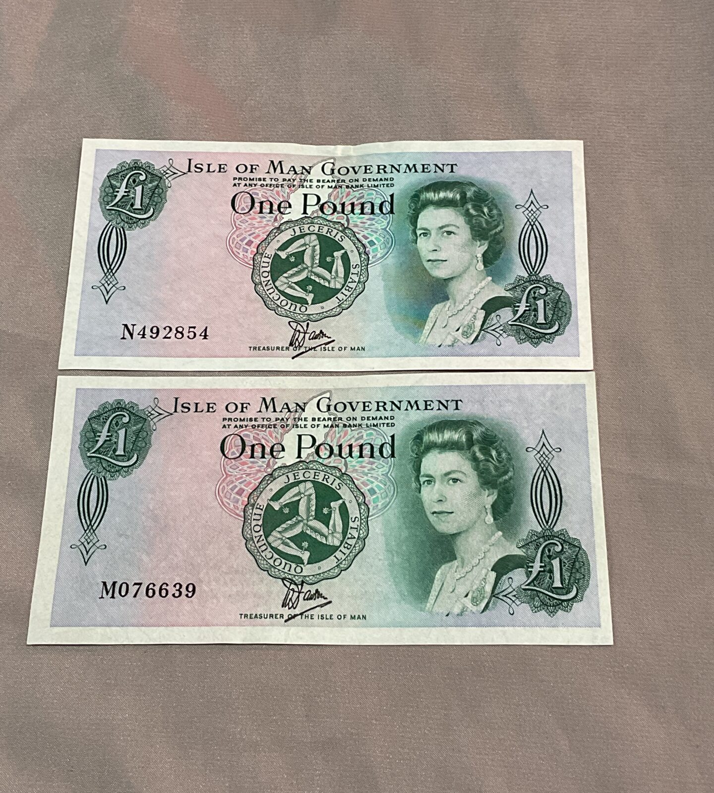 Two Isle of Man one pound notes